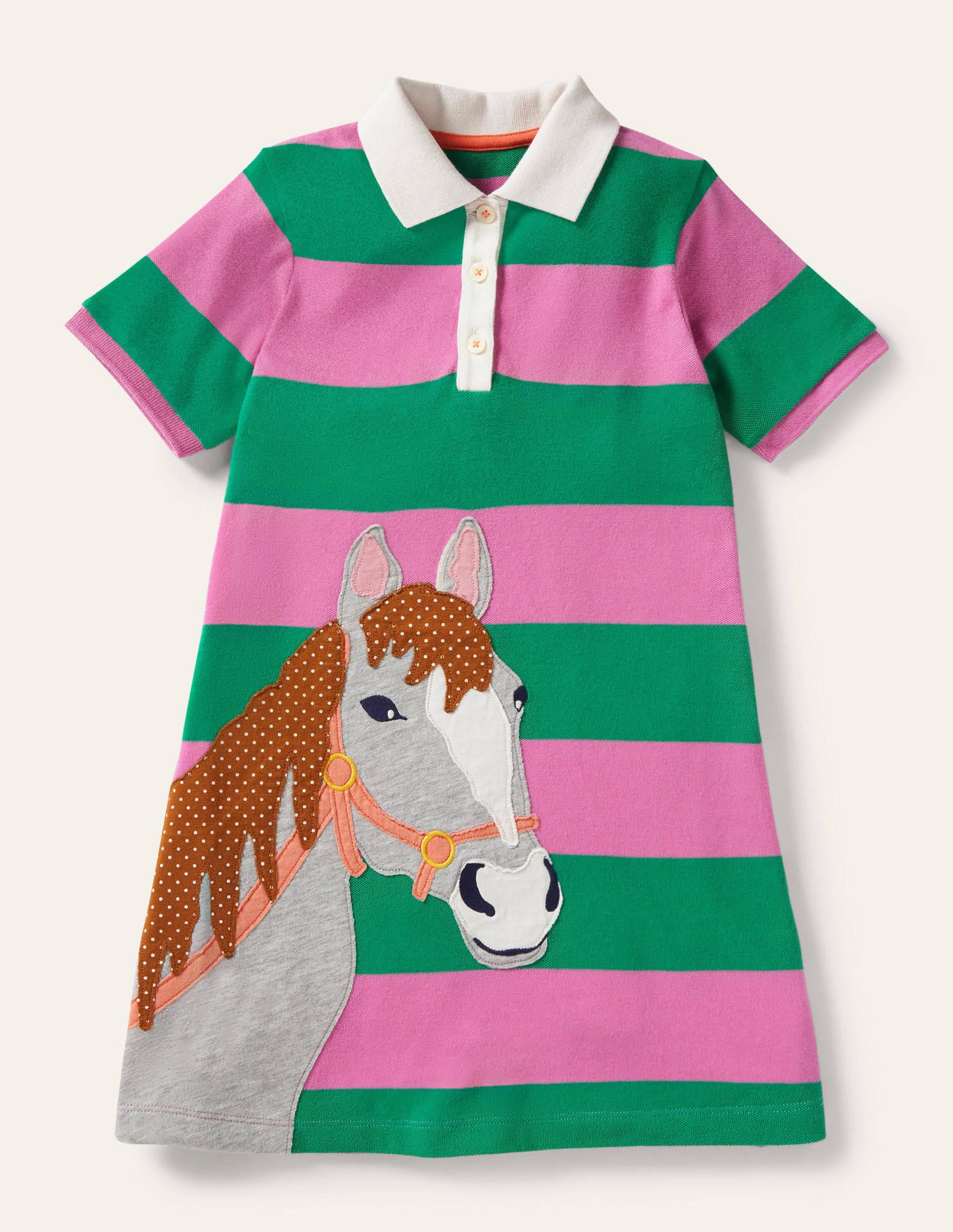 Appliqué Polo Dress-Green Pepper/Pink Horse - Image 1