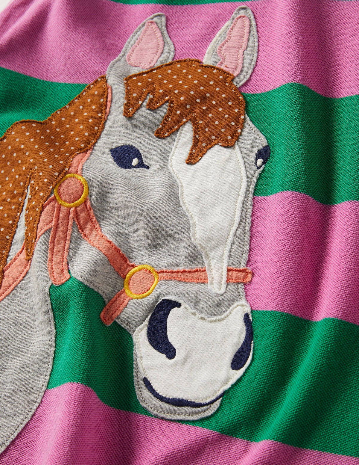 Appliqué Polo Dress-Green Pepper/Pink Horse-3