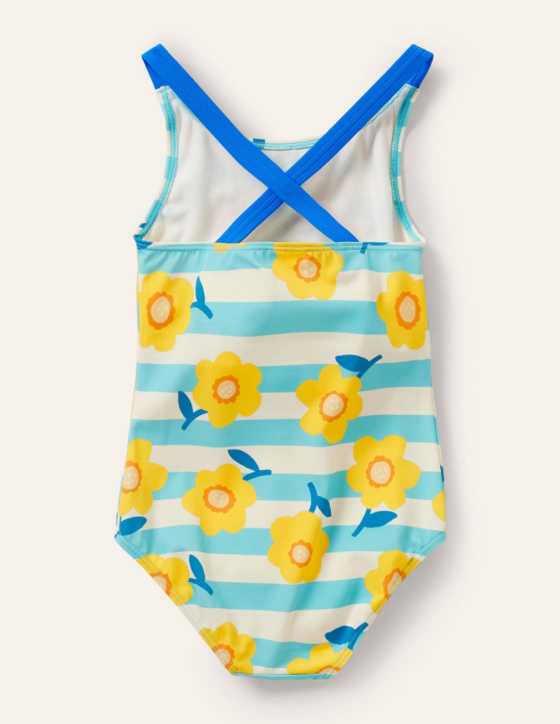 Cross-back Printed Swimsuit-Aqua Blue/ Ivory Daffodil-2