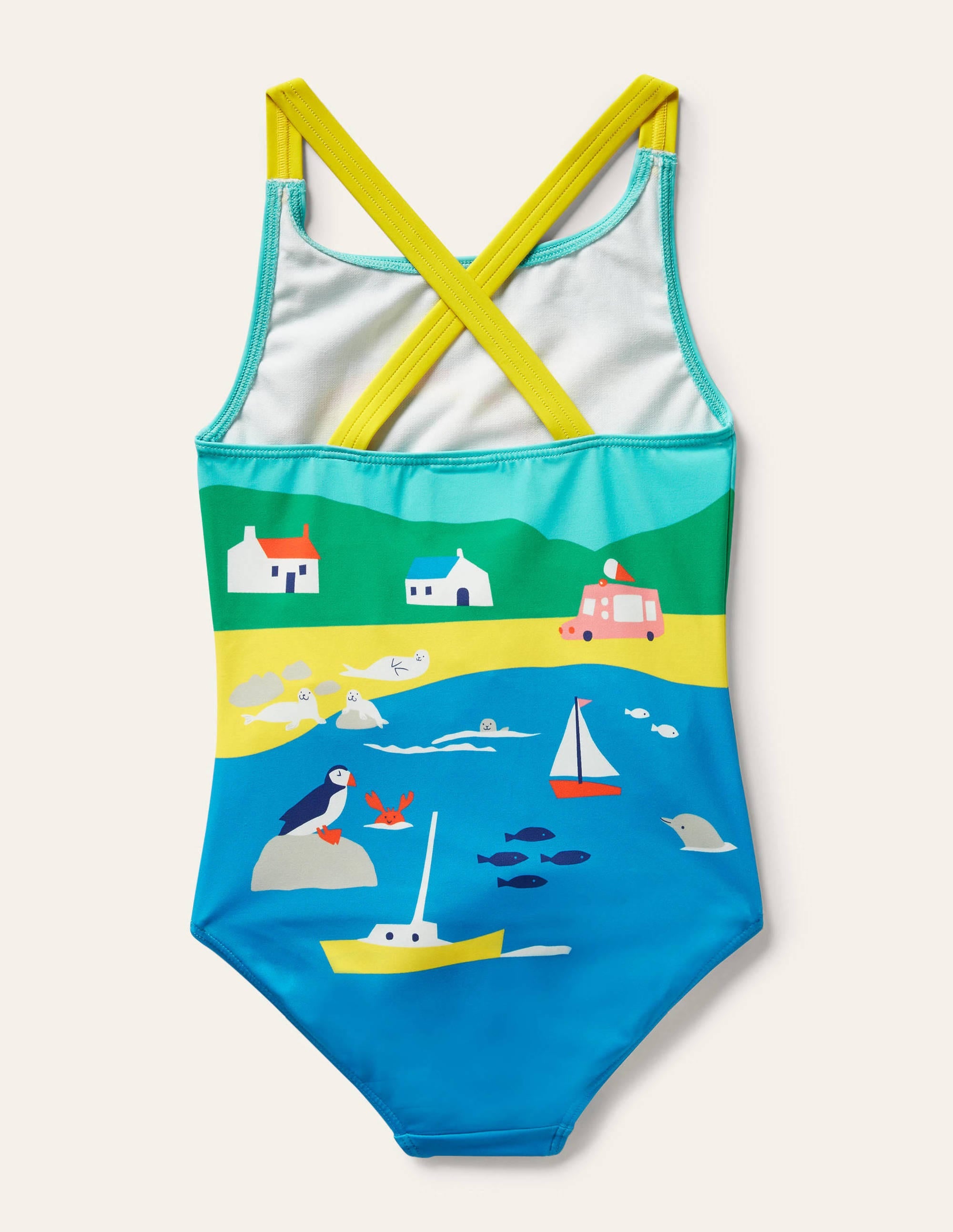 Cross-back Printed Swimsuit-Multi Coastal Scene - Image 2
