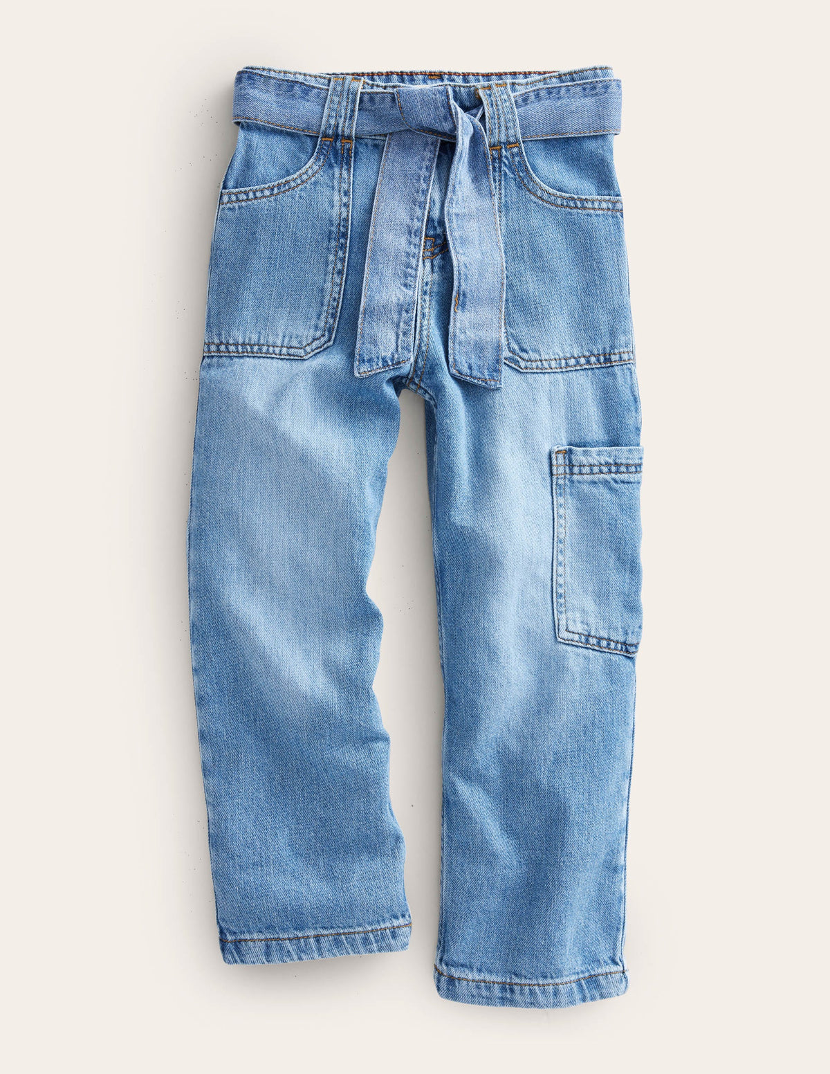 Tie Waist Cargo Pants-Mid Vintage Denim - Image 1