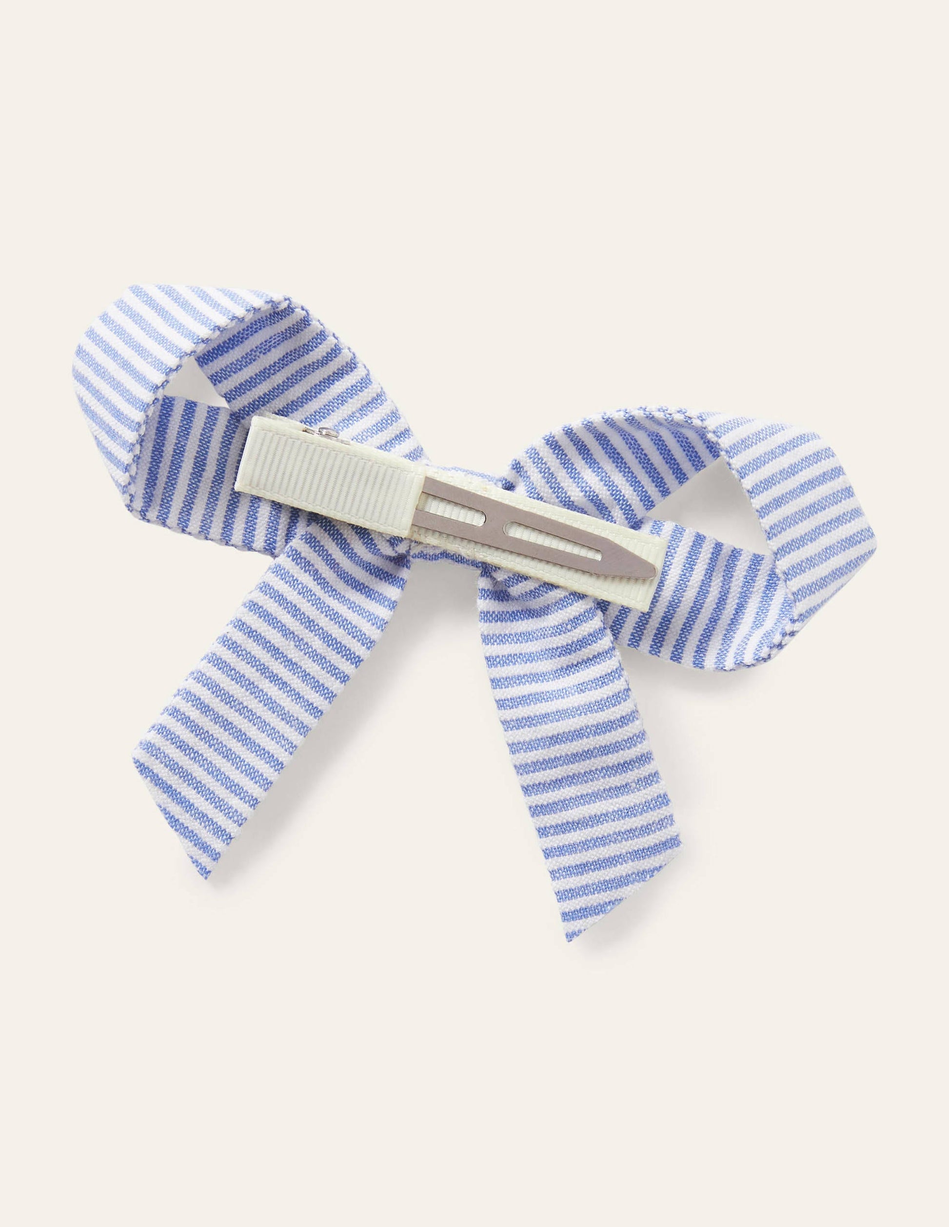 Velvet Bow Hair Clip-Blue Ticking-2