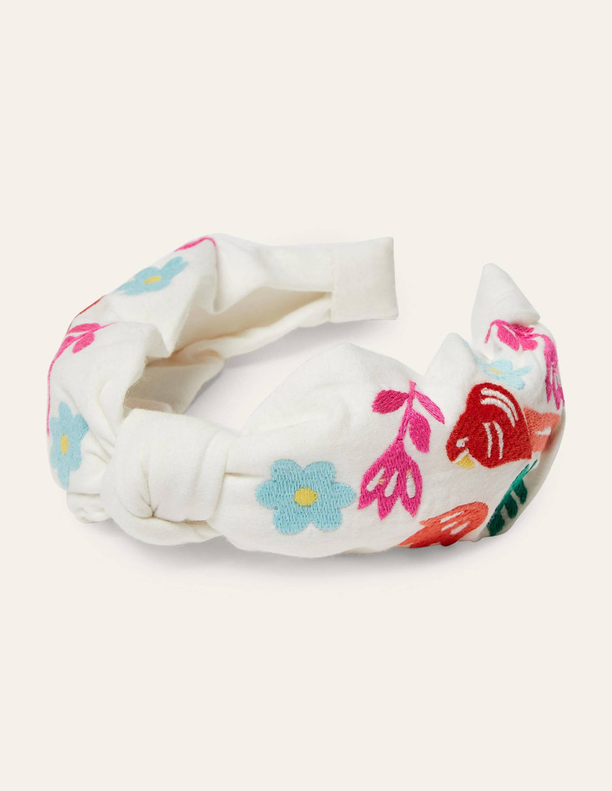 Twist Headband-Ivory Embroidered Birds - Image 1