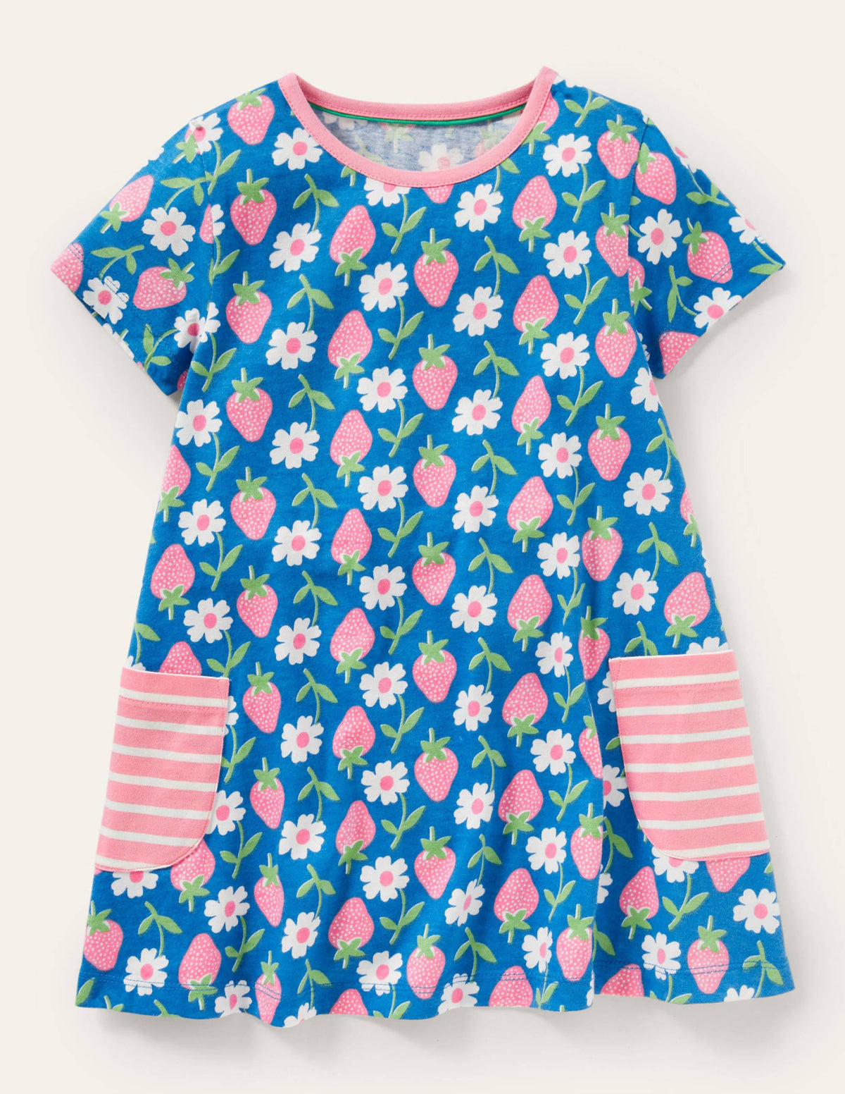Short-sleeved Printed Tunic-Marina Blue Strawberry Stamp - Image 1
