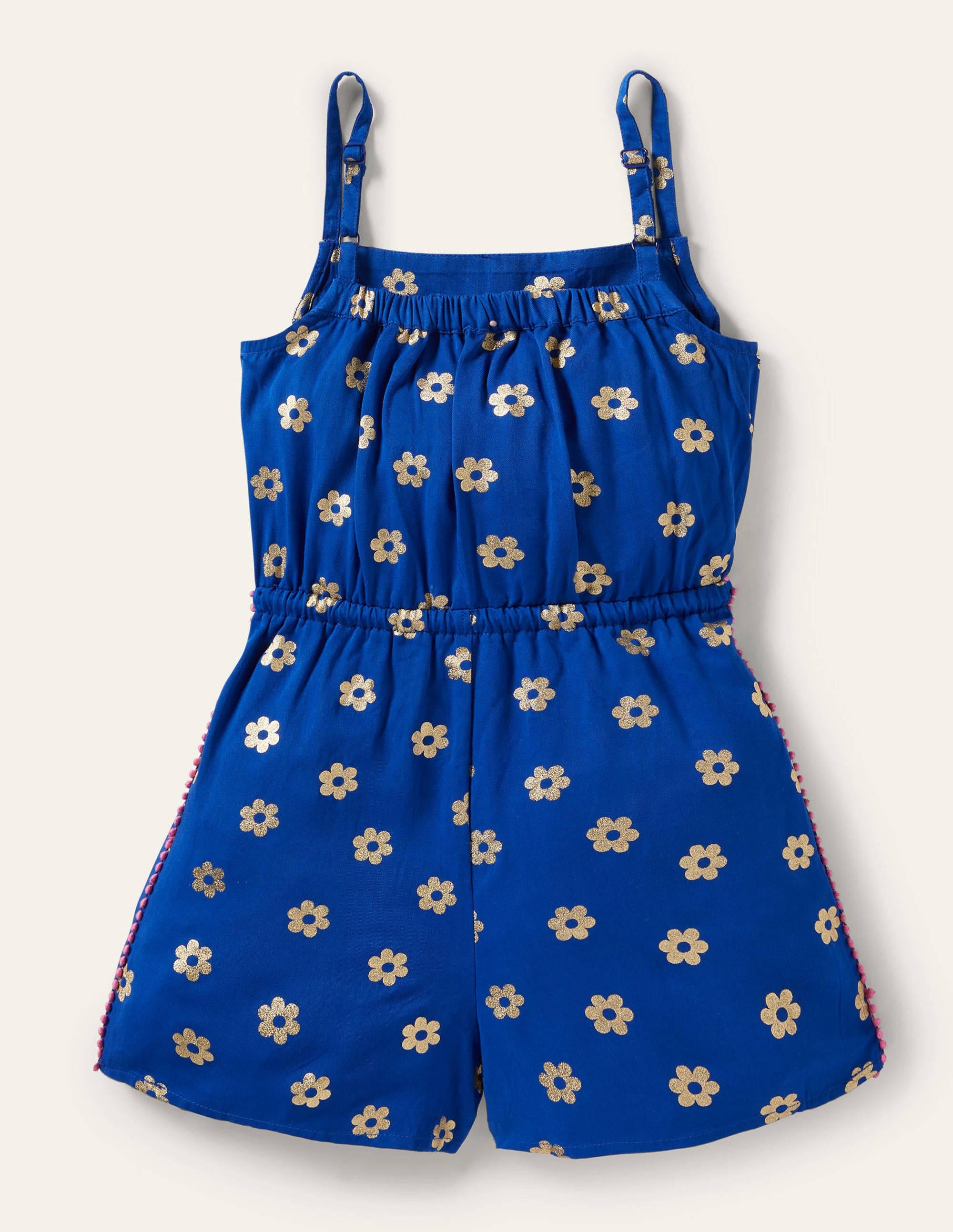 Woven Vacation Romper-Blue Wave Foil Daisy - Image 2