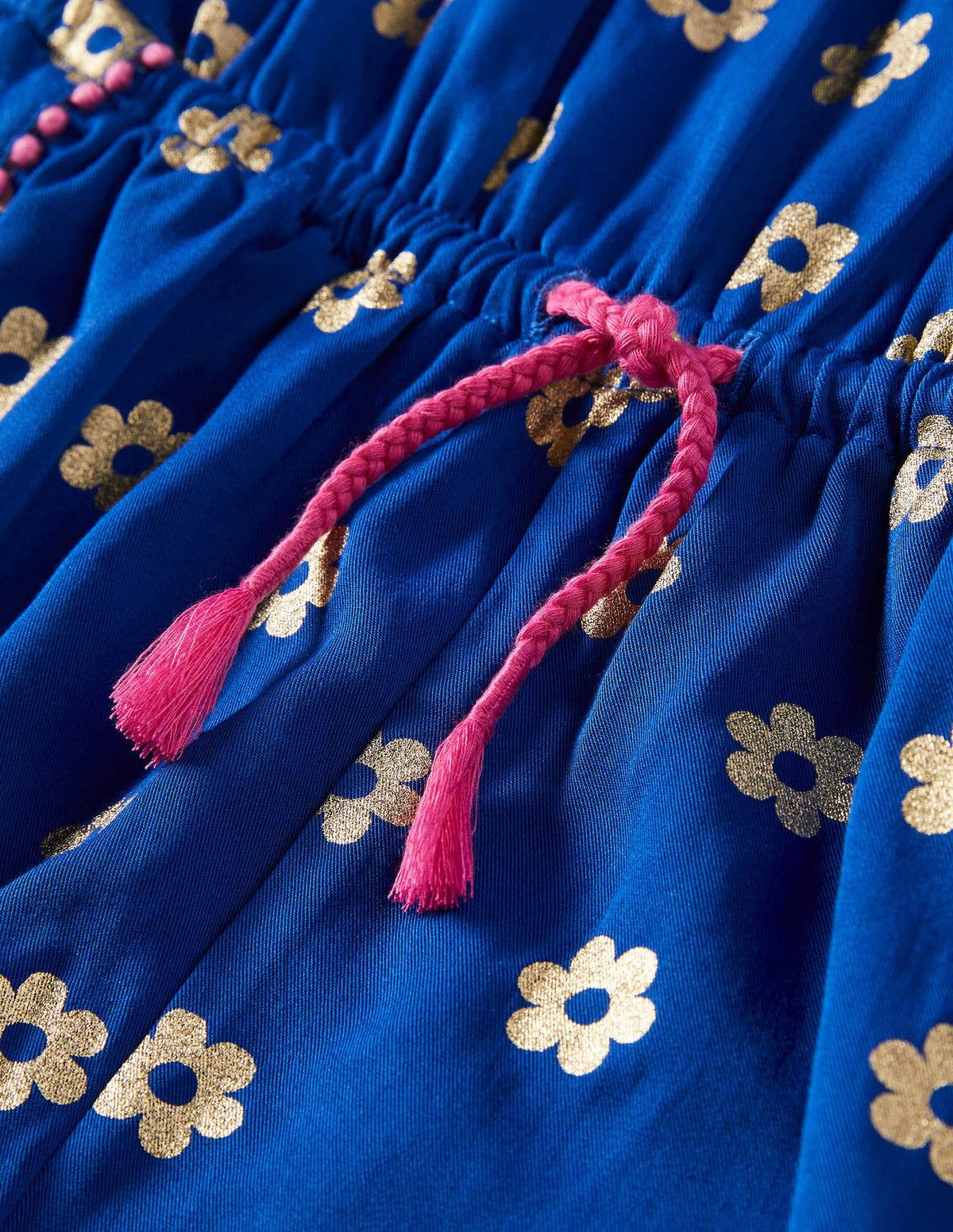 Woven Vacation Romper-Blue Wave Foil Daisy-3