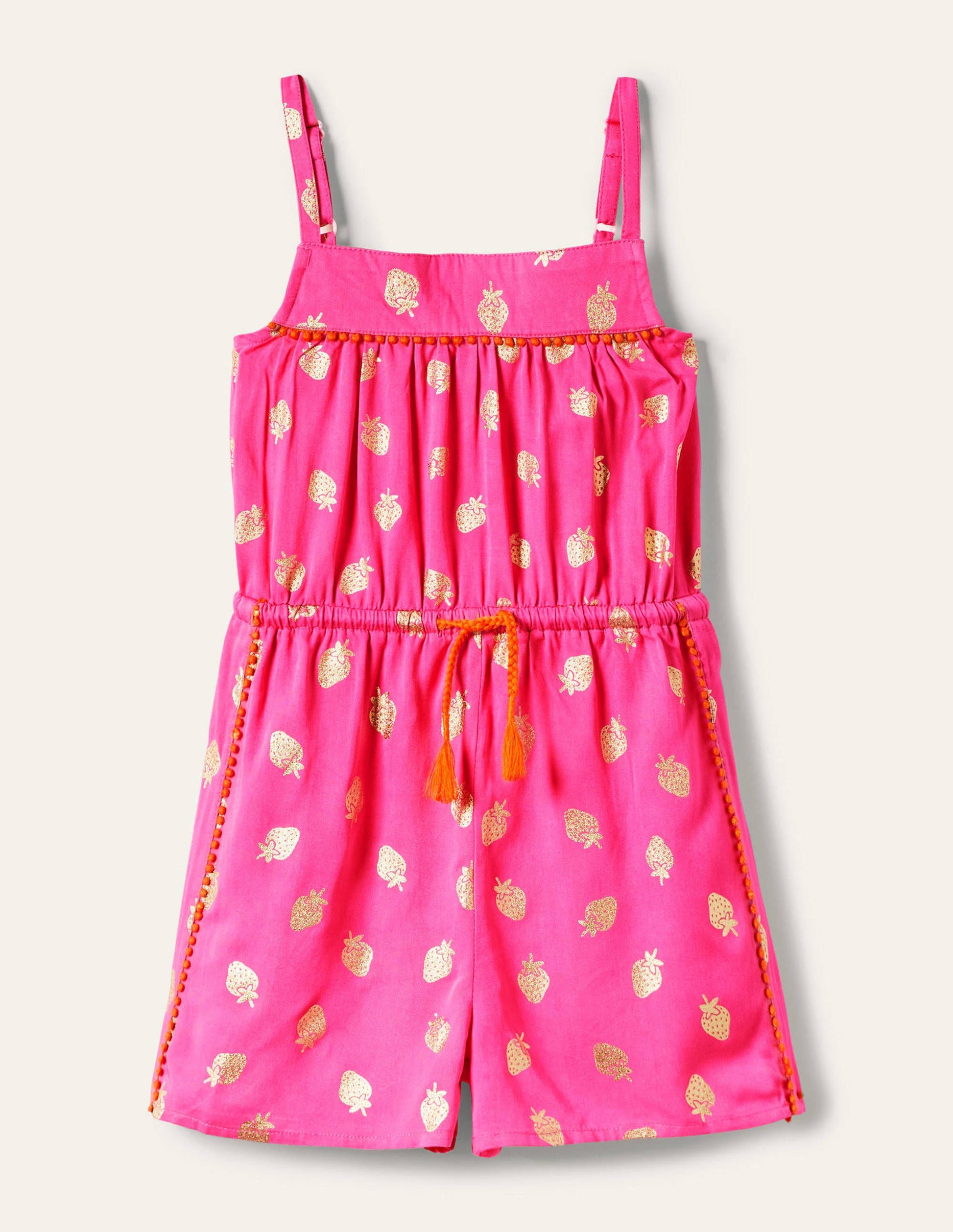 Woven Vacation Romper-Pop Pansy Pink Foil Strawberry-1