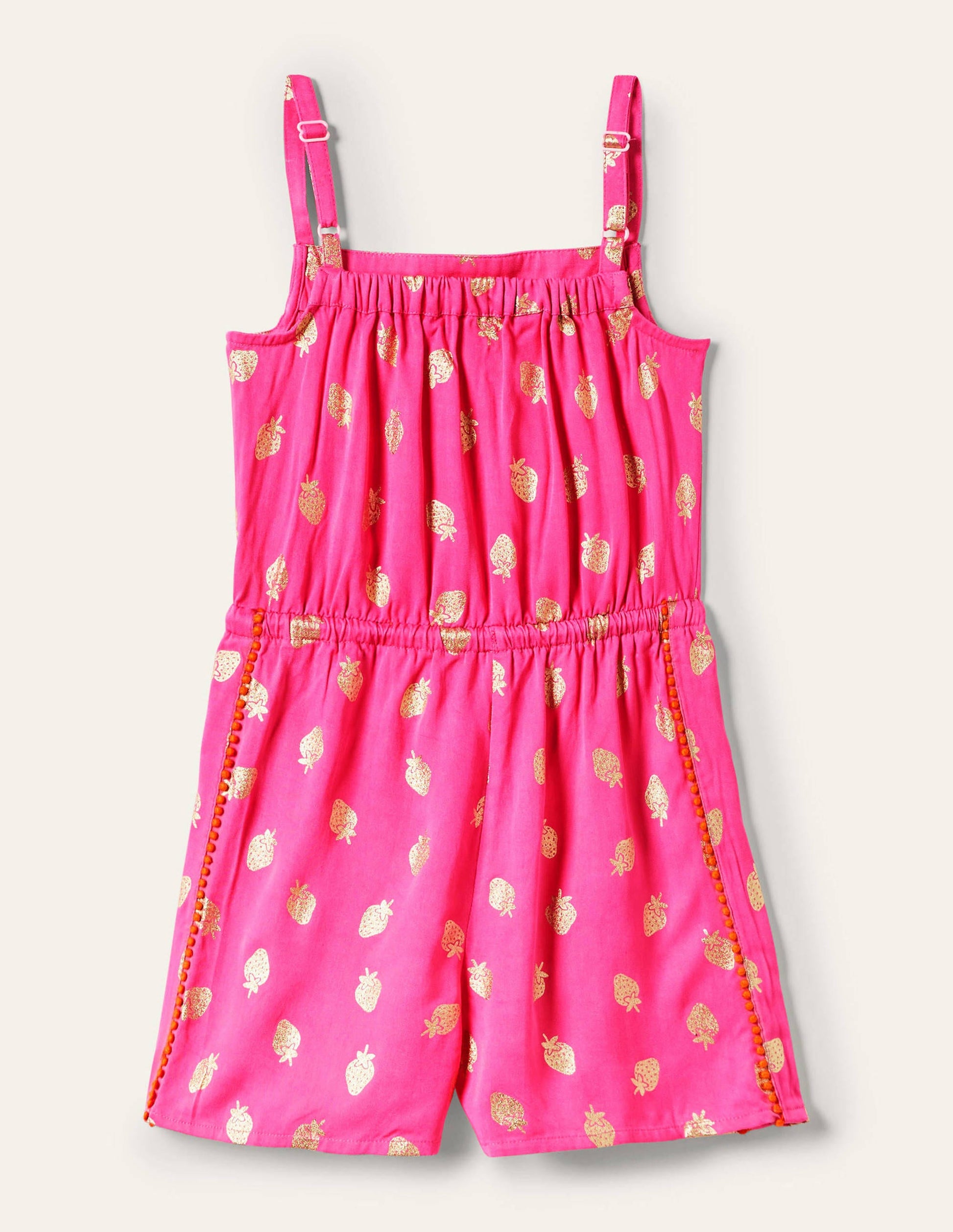 Woven Vacation Romper-Pop Pansy Pink Foil Strawberry-2