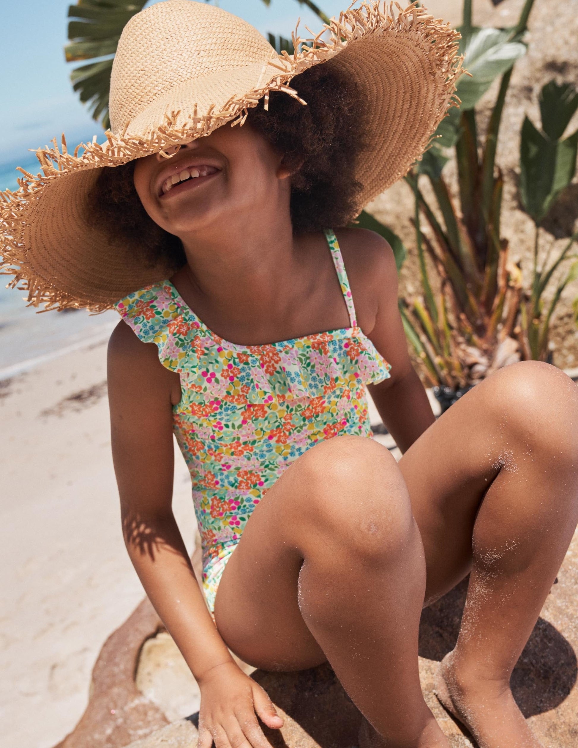 One Shoulder Frill Swimsuit-Multi Tropical Flowerbed-4