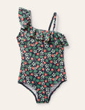 Navy Strawberry Print One Shoulder Swimsuit-Navy Strawberry