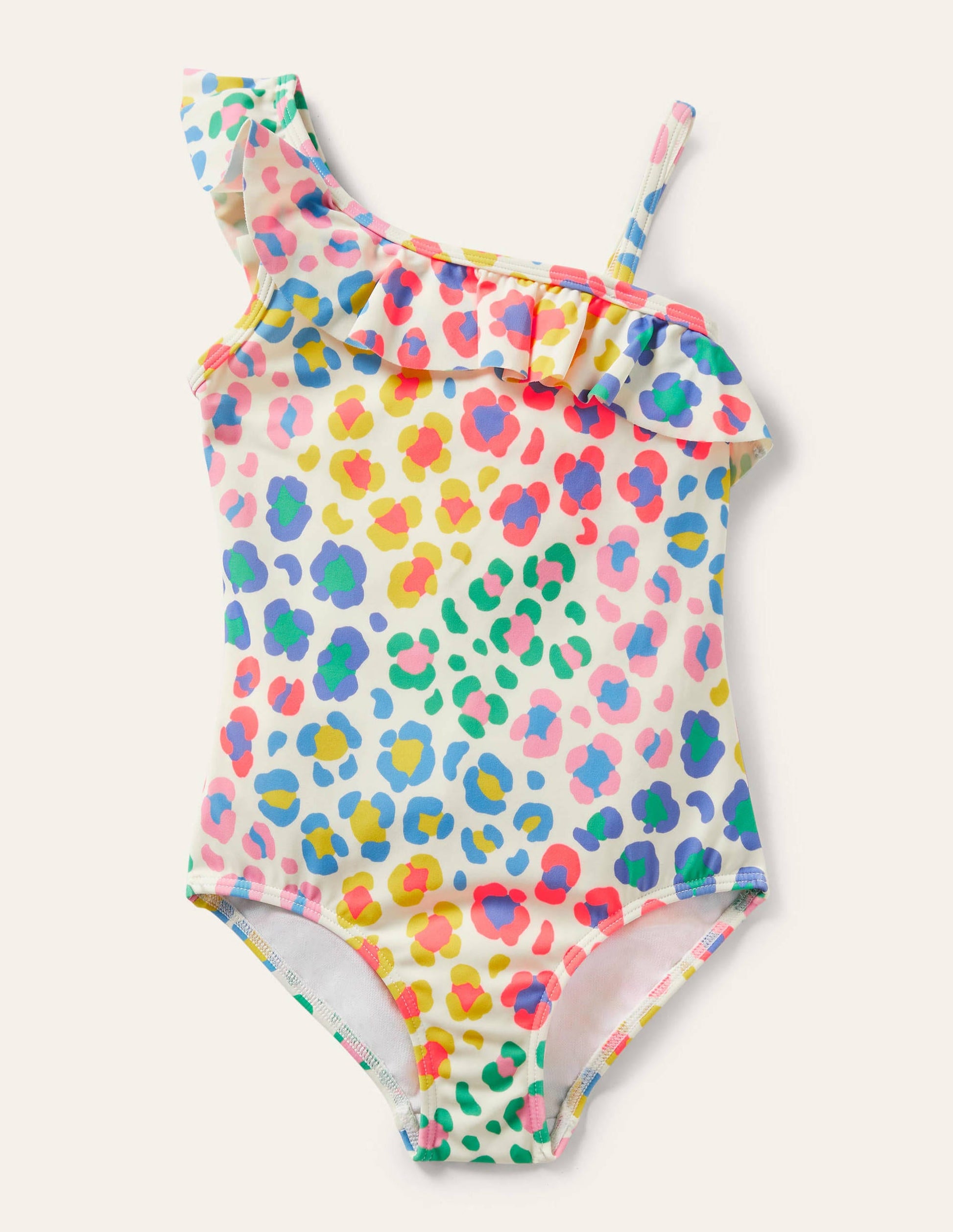 One Shoulder Frill Swimsuit-Multi Leopard Print-1
