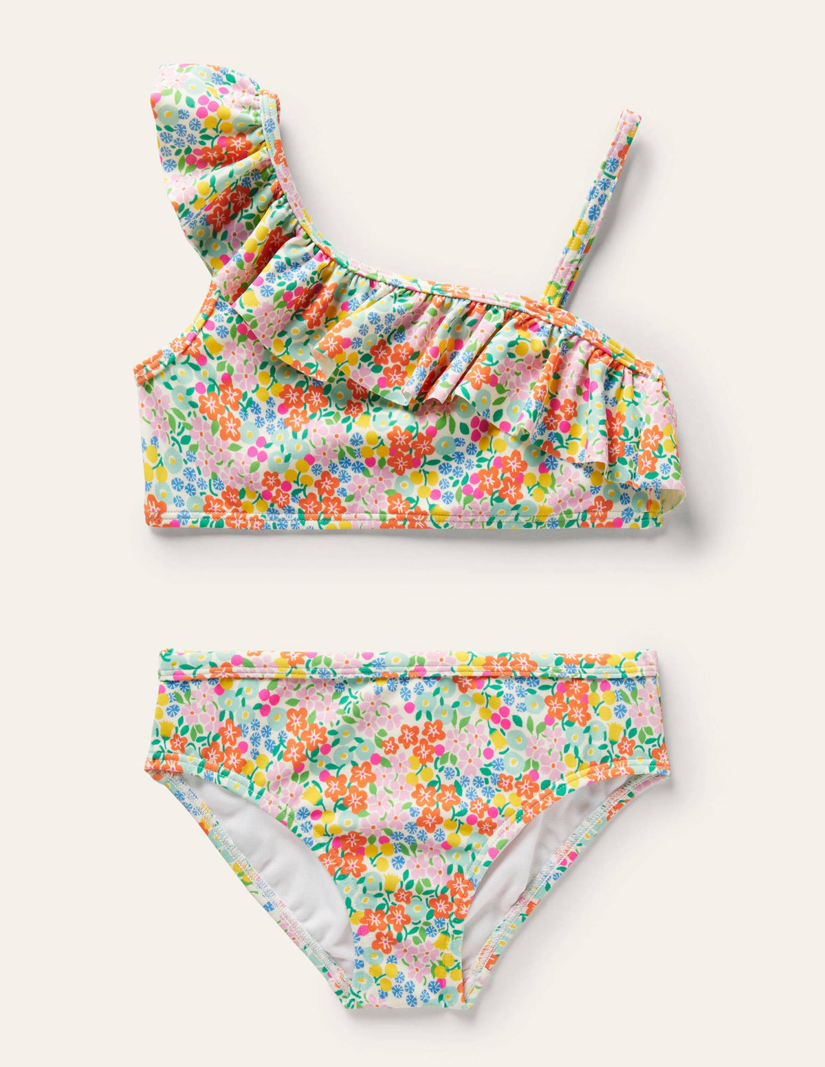 One Shoulder Frilly Bikini-Multi Tropical Flowerbed-1