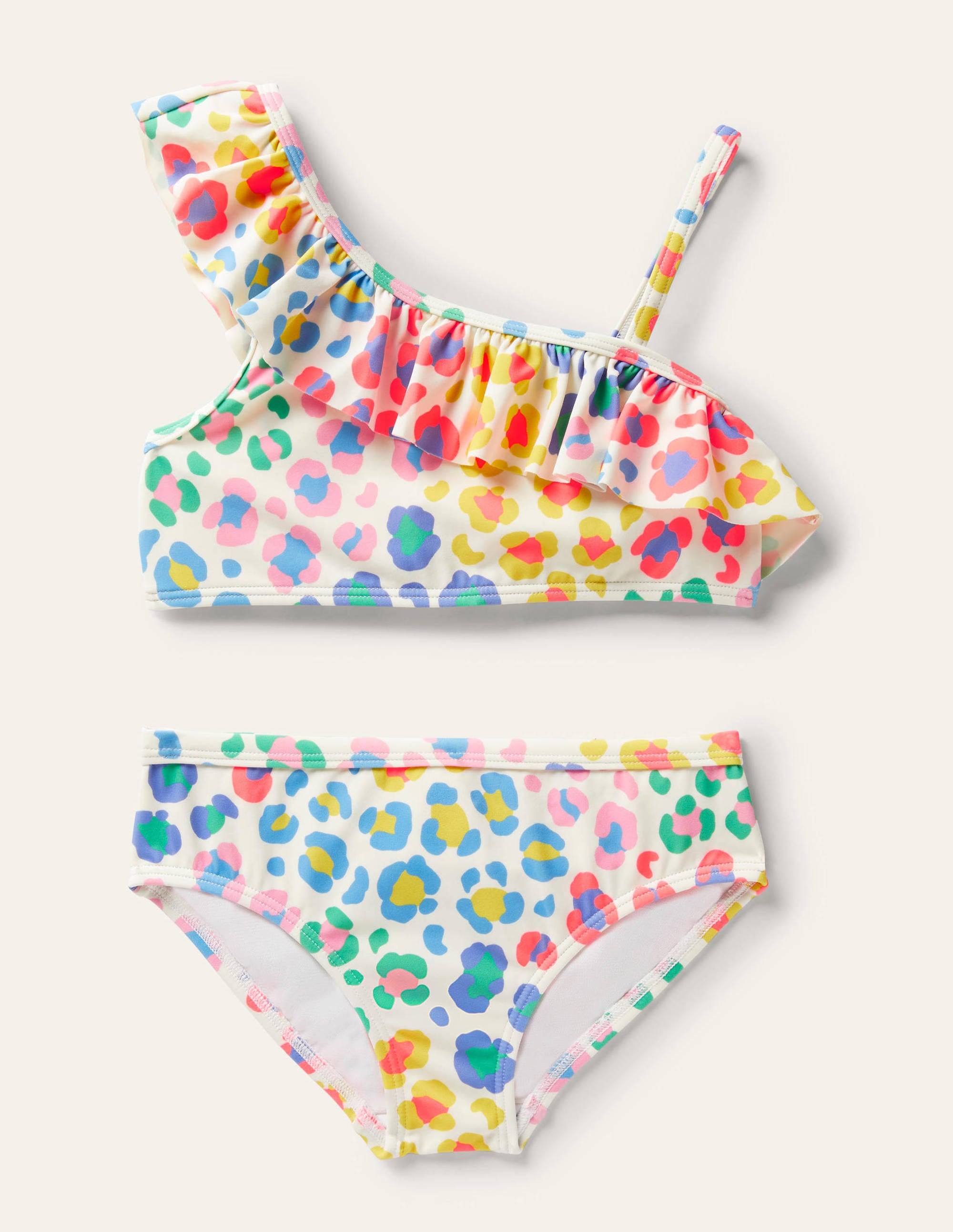 One Shoulder Frilly Bikini-Multi Leopard Print - Image 1
