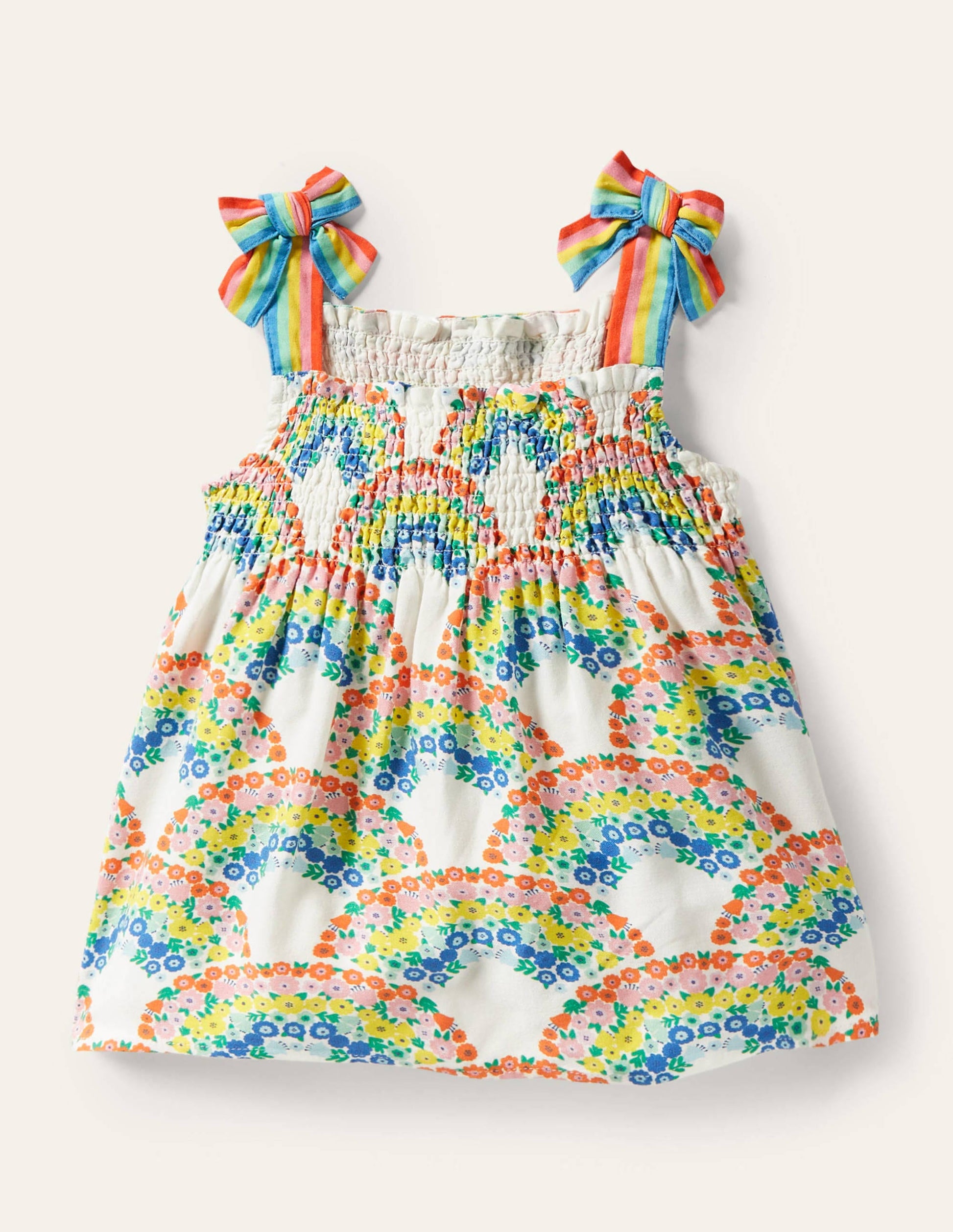 Tie Shoulder Smocked Top-Multi Rainbow Floral-1