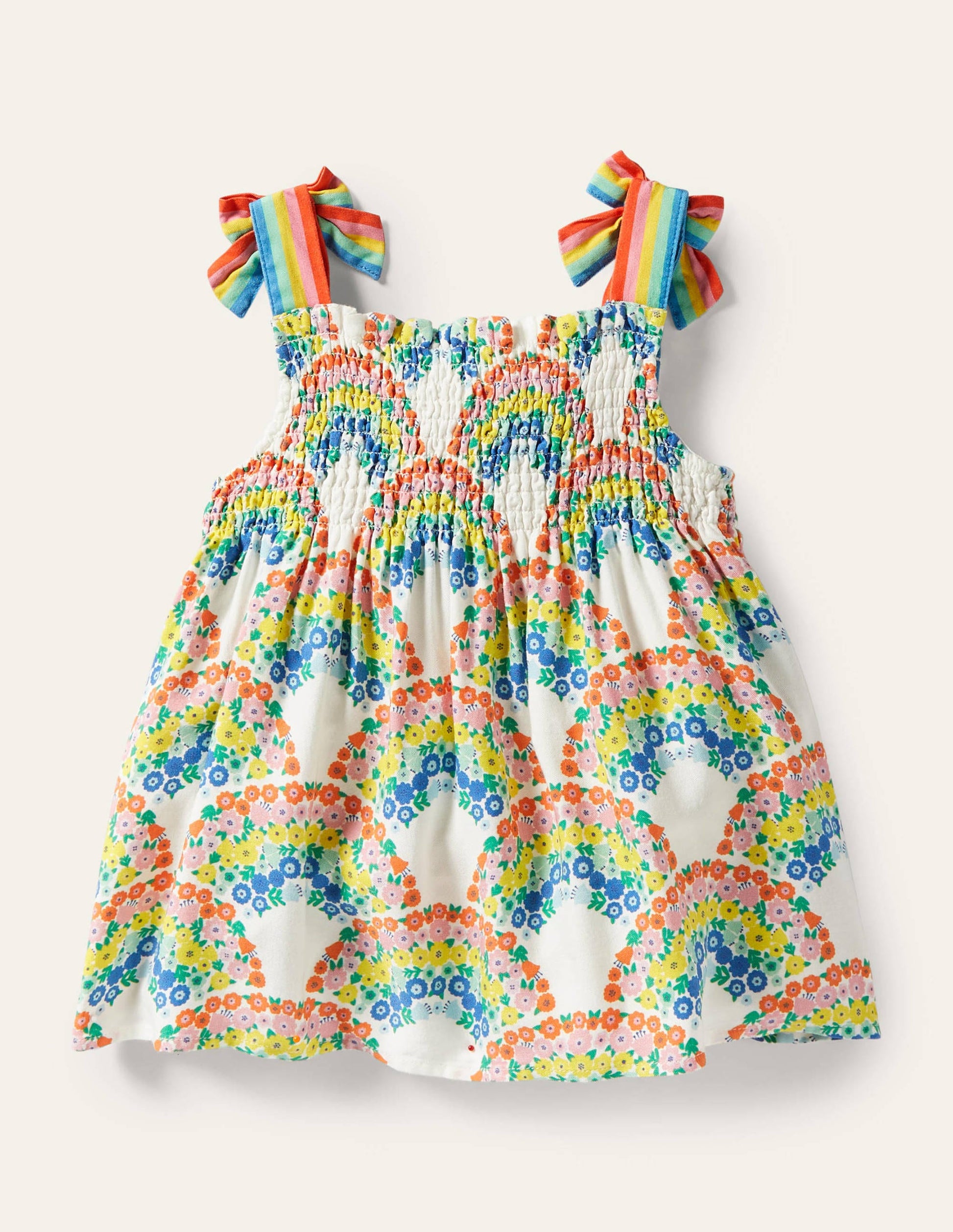 Tie Shoulder Smocked Top-Multi Rainbow Floral-2