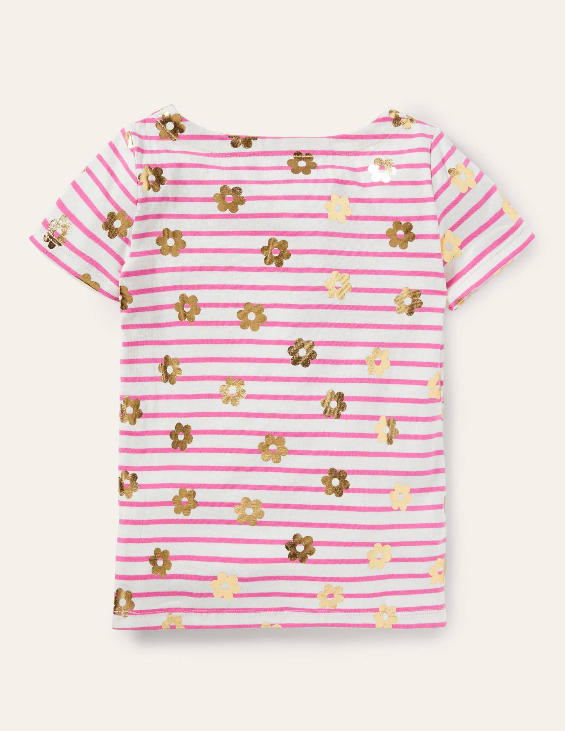 Short-sleeved Breton-Strawberry Pink/ Ivory Daisy-2