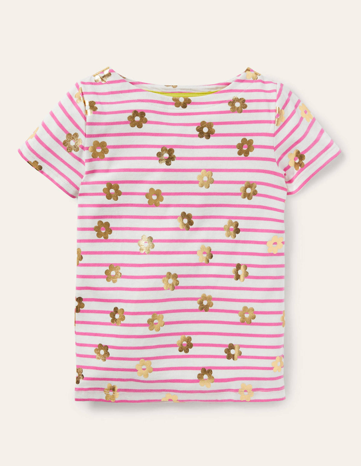 Short-sleeved Breton-Strawberry Pink/ Ivory Daisy - Image 1