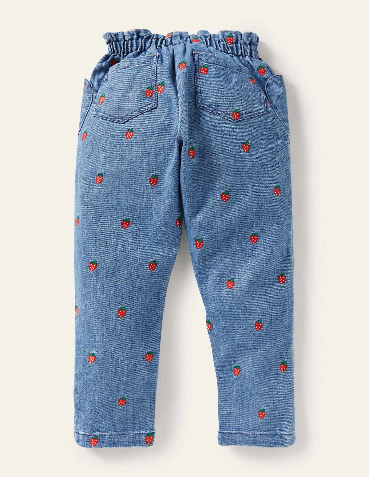 Strawberry Pull-on Denim Pants-Strawberry Embroidery-2
