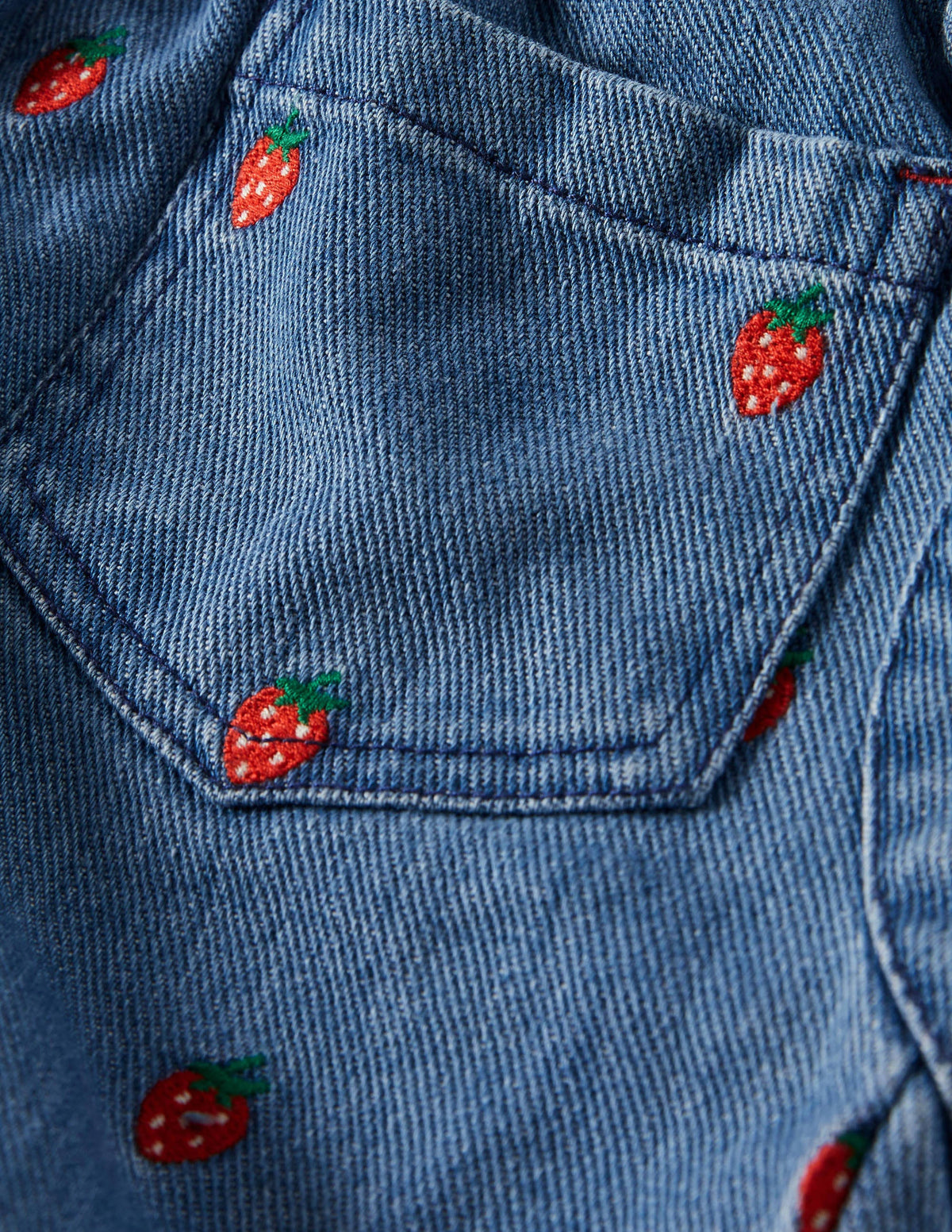 Strawberry Pull-on Denim Pants-Strawberry Embroidery-3