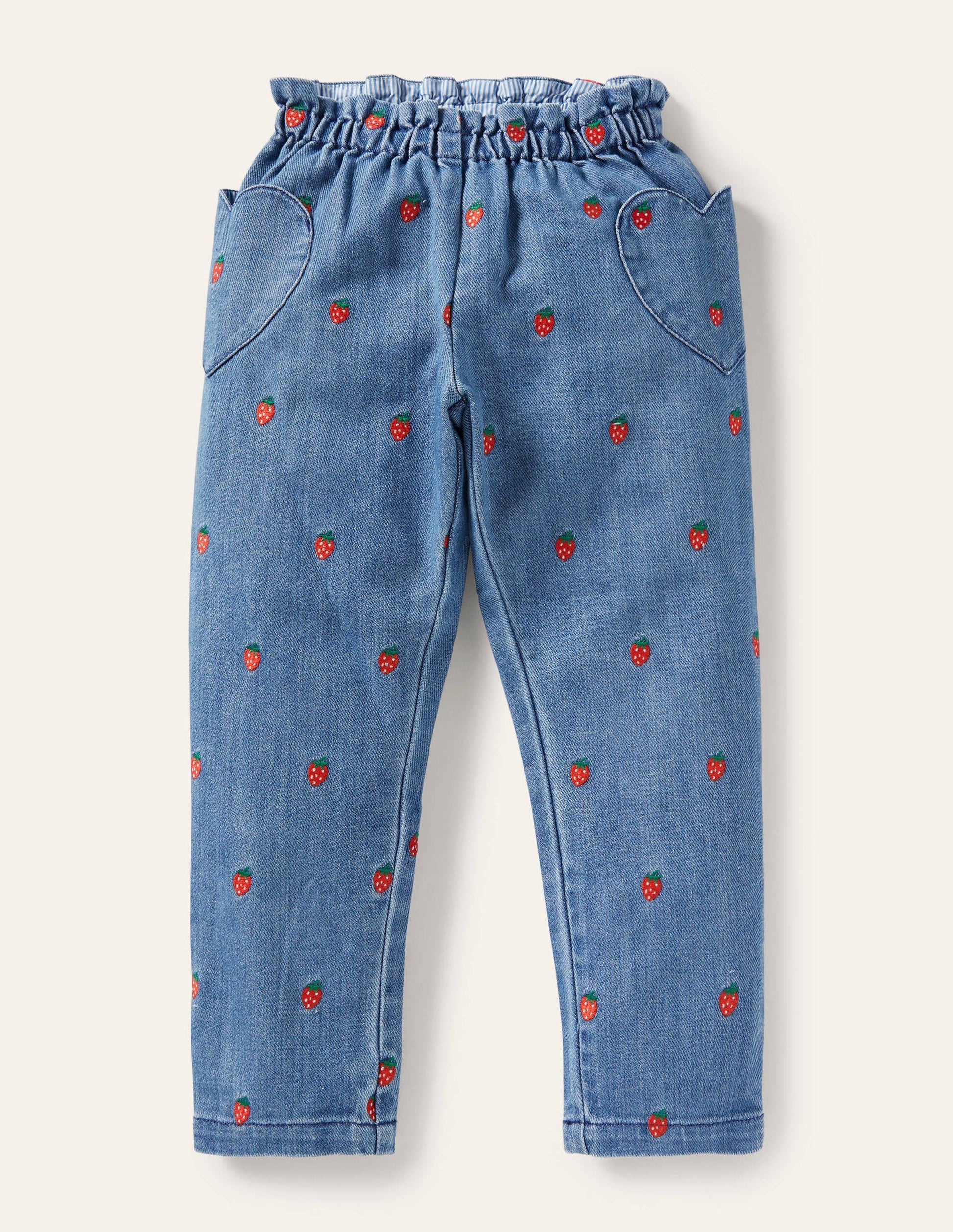 Strawberry Pull-on Denim Pants-Strawberry Embroidery-1