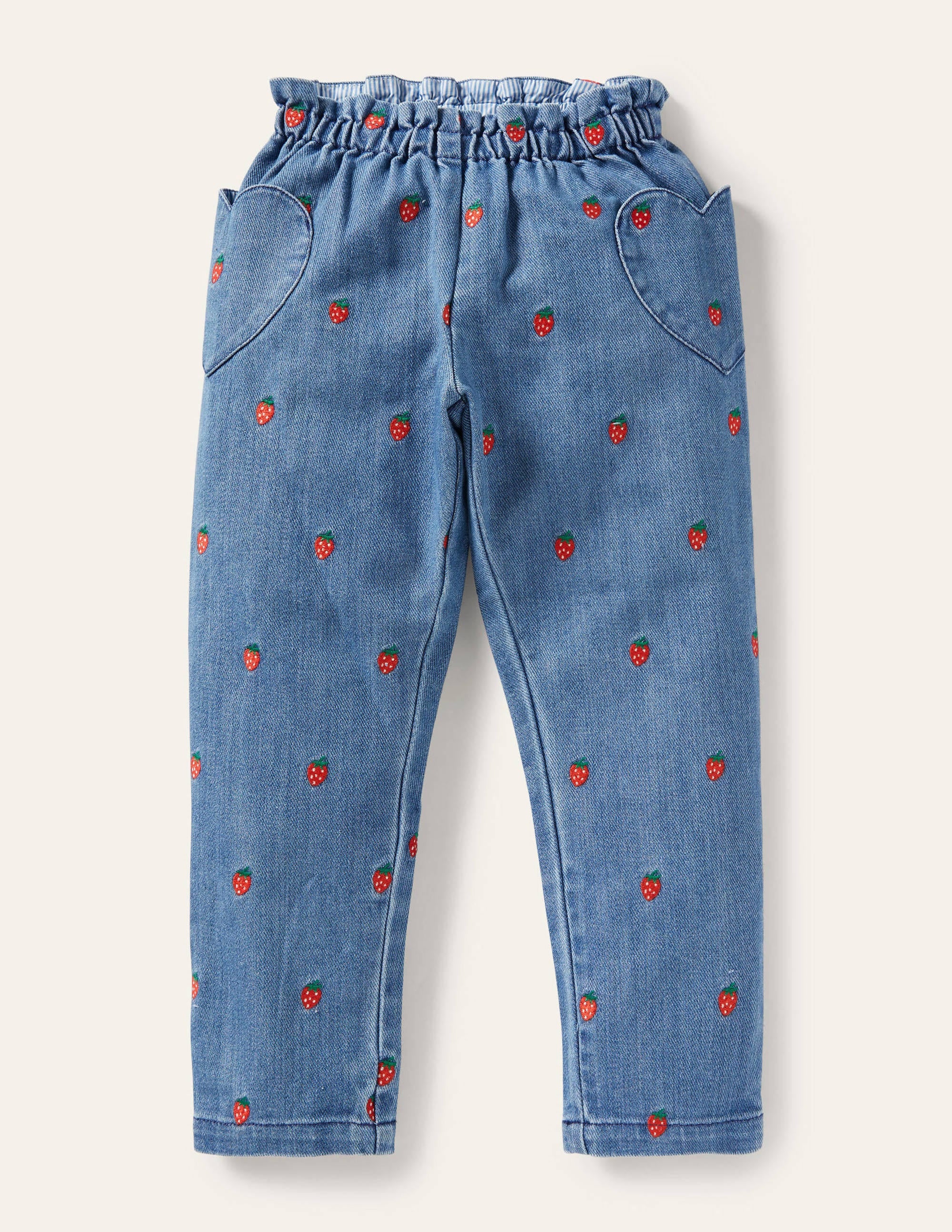 Strawberry Pull-on Denim Pants-Strawberry Embroidery - Image 1