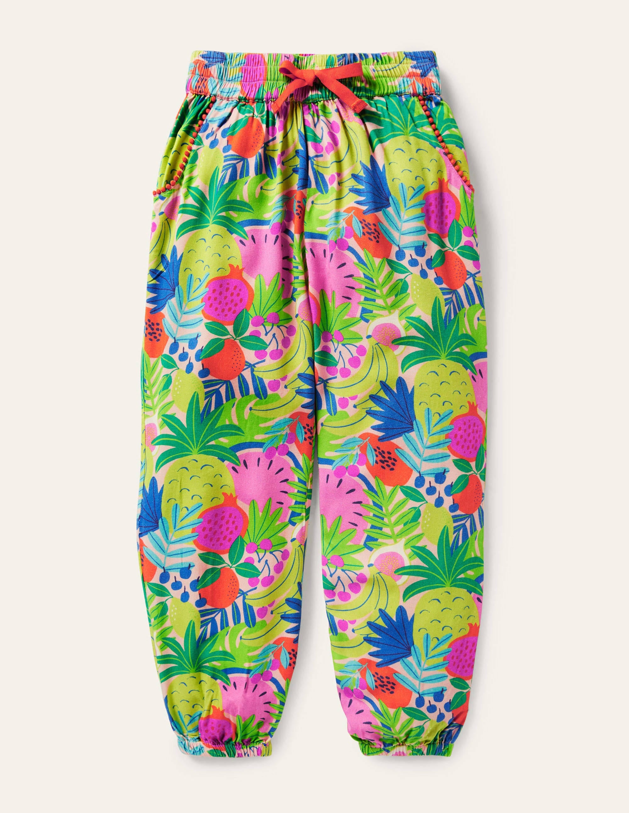 Relaxed Woven Printed Pants-Multi Tropical Fruit - Image 1