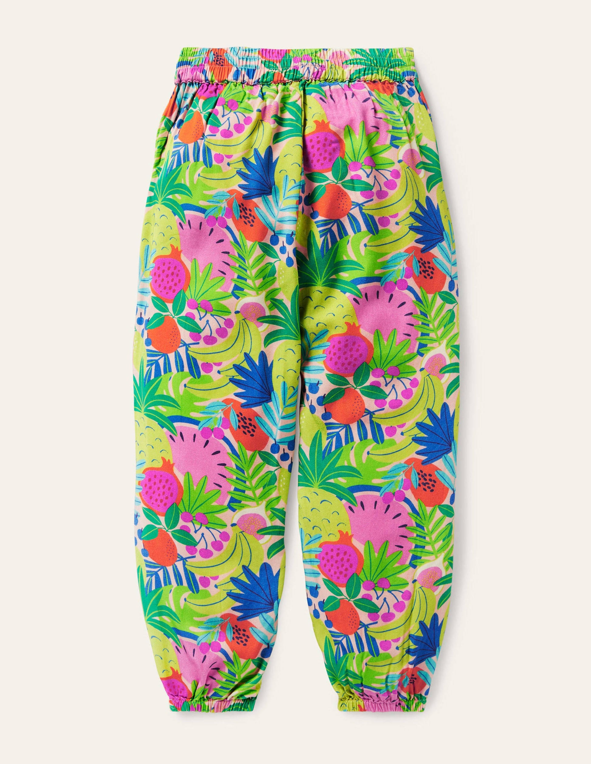 Relaxed Woven Printed Pants-Multi Tropical Fruit-2