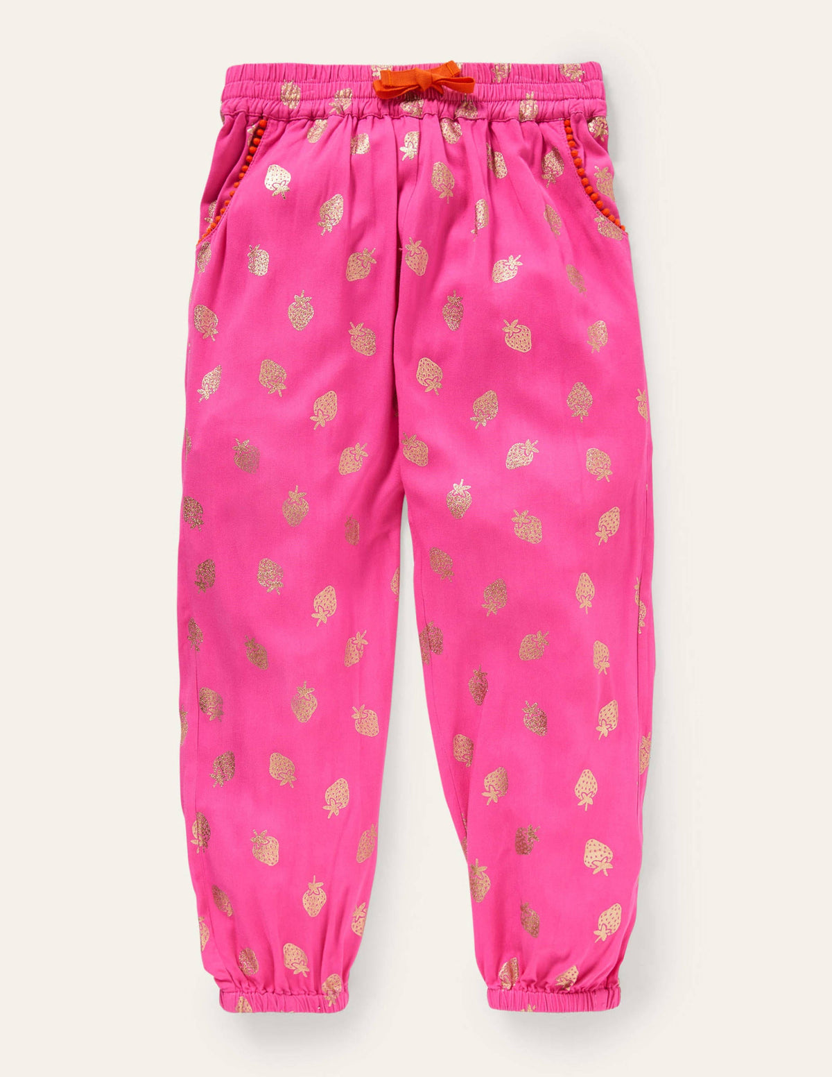 Relaxed Woven Printed Pants-Pop Pansy Pink Foil Strawberry - Image 1