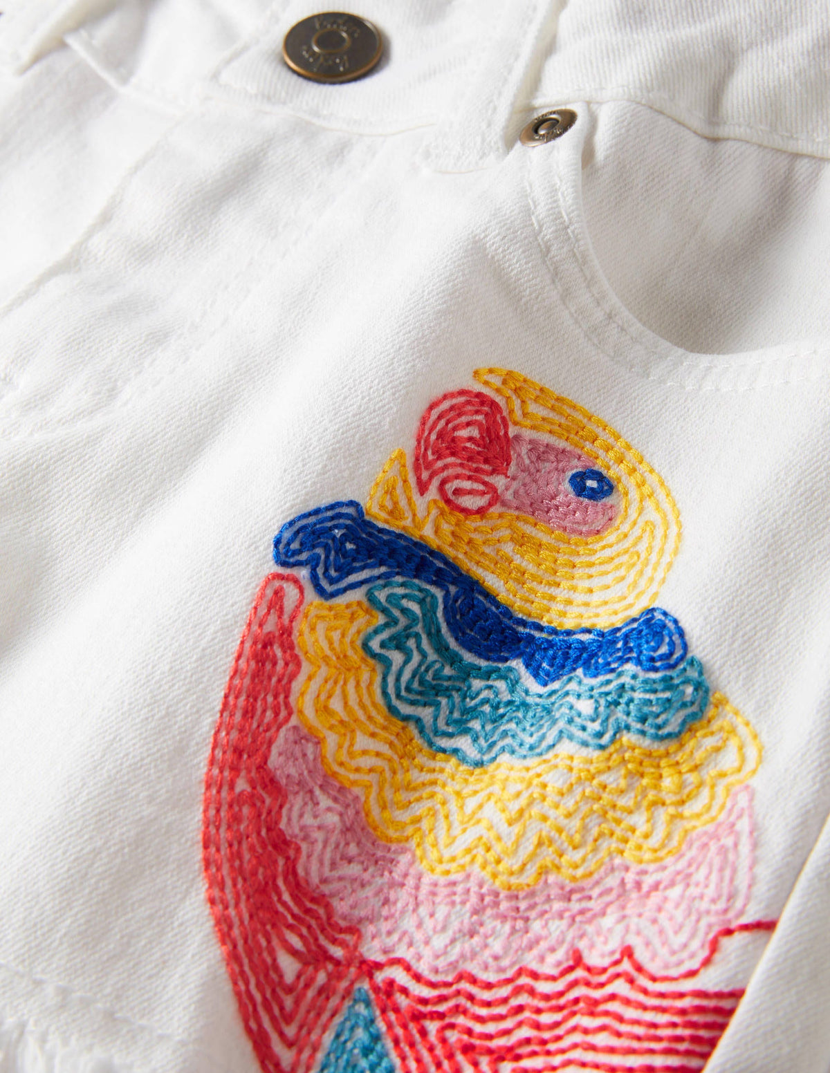 Denim Shorts-White Parrot Embroidery-3