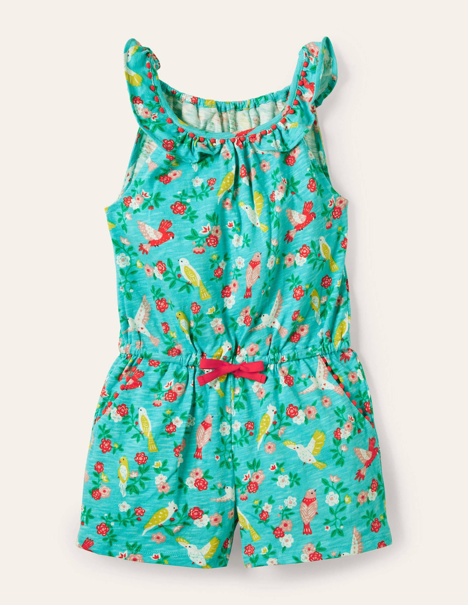 Charlie Pom Jersey Romper-Turquoise Tropical Garden-1