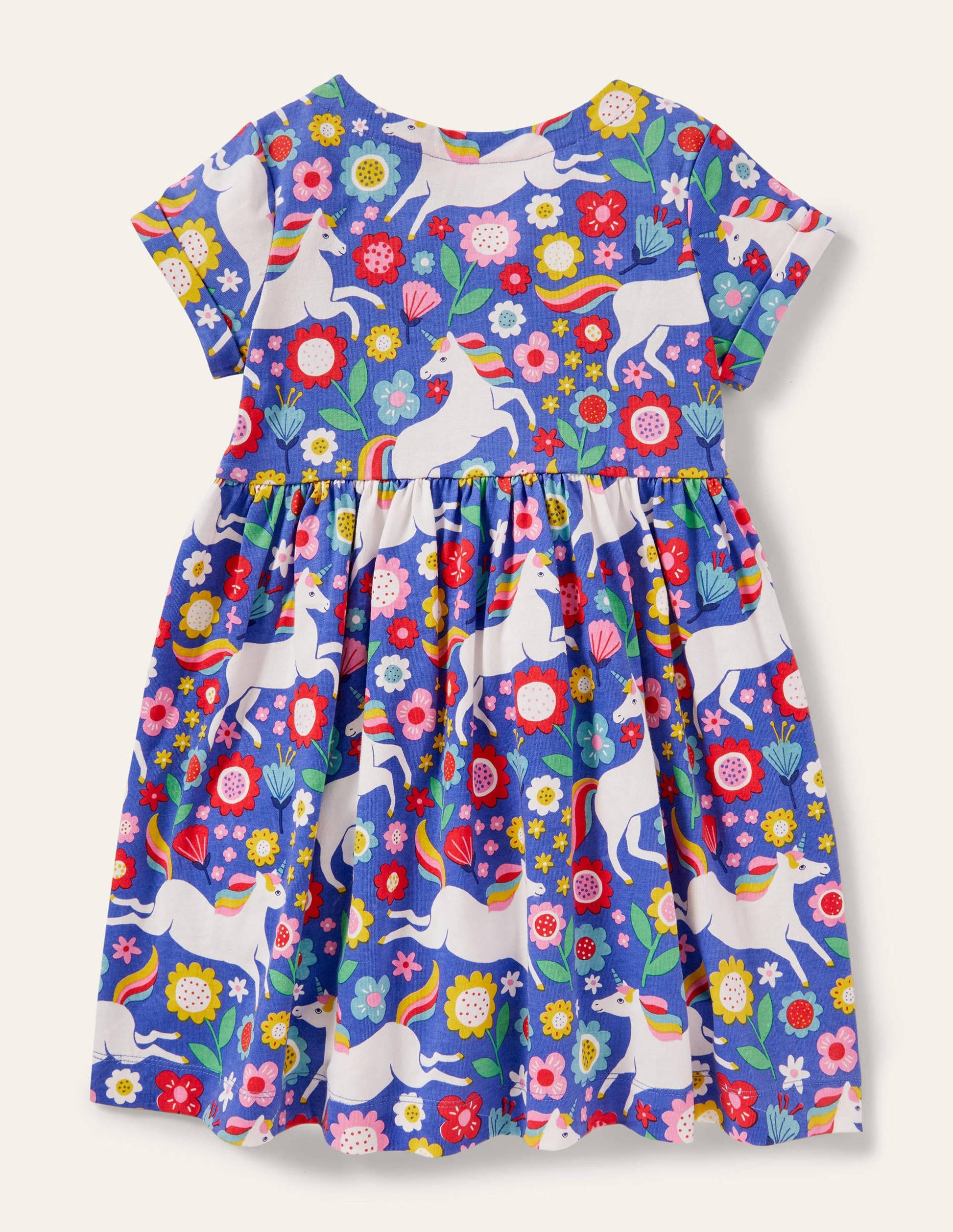 Short Sleeve Fun Jersey Dress-Bluebell Large Unicorn Floral-2