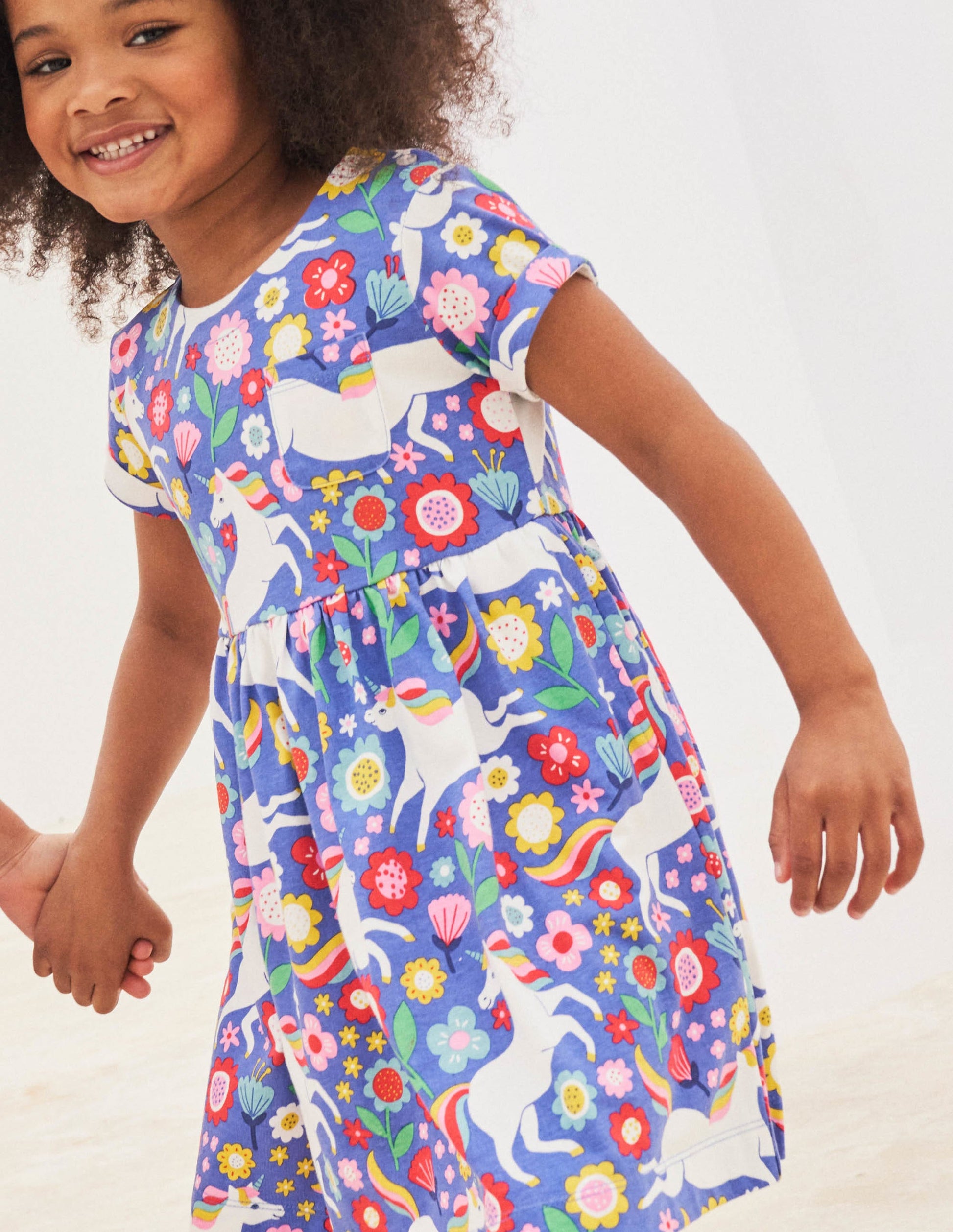 Short Sleeve Fun Jersey Dress-Bluebell Large Unicorn Floral-4