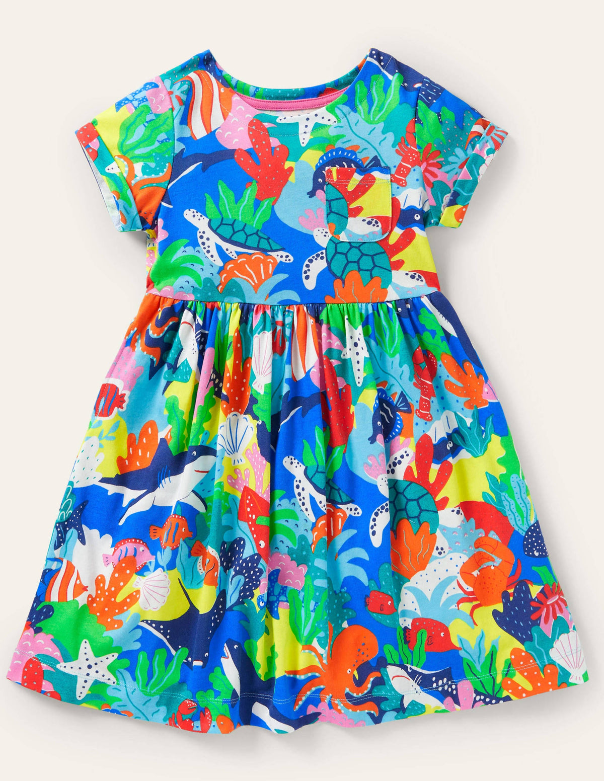 Short Sleeve Fun Jersey Dress-Multi Rainbow Reef - Image 1