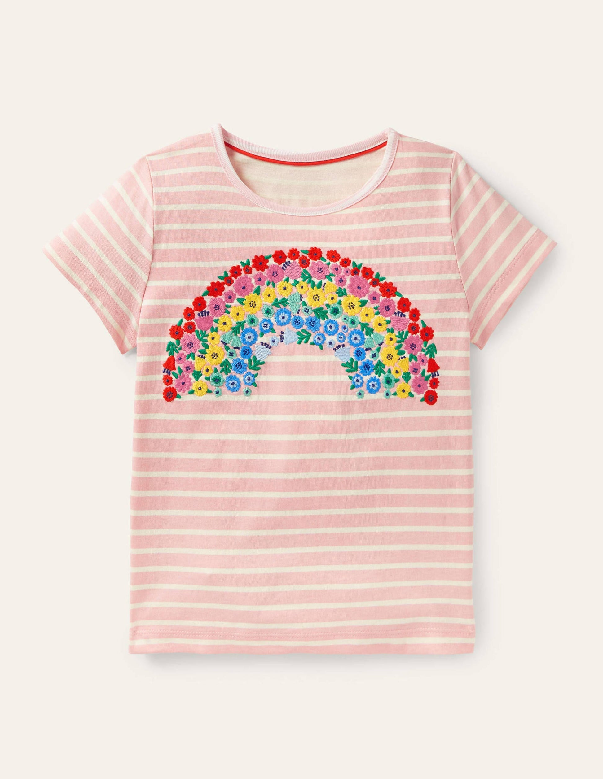 Stripy Logo T-Shirt-Boto Pink/Ivory Rainbow-1