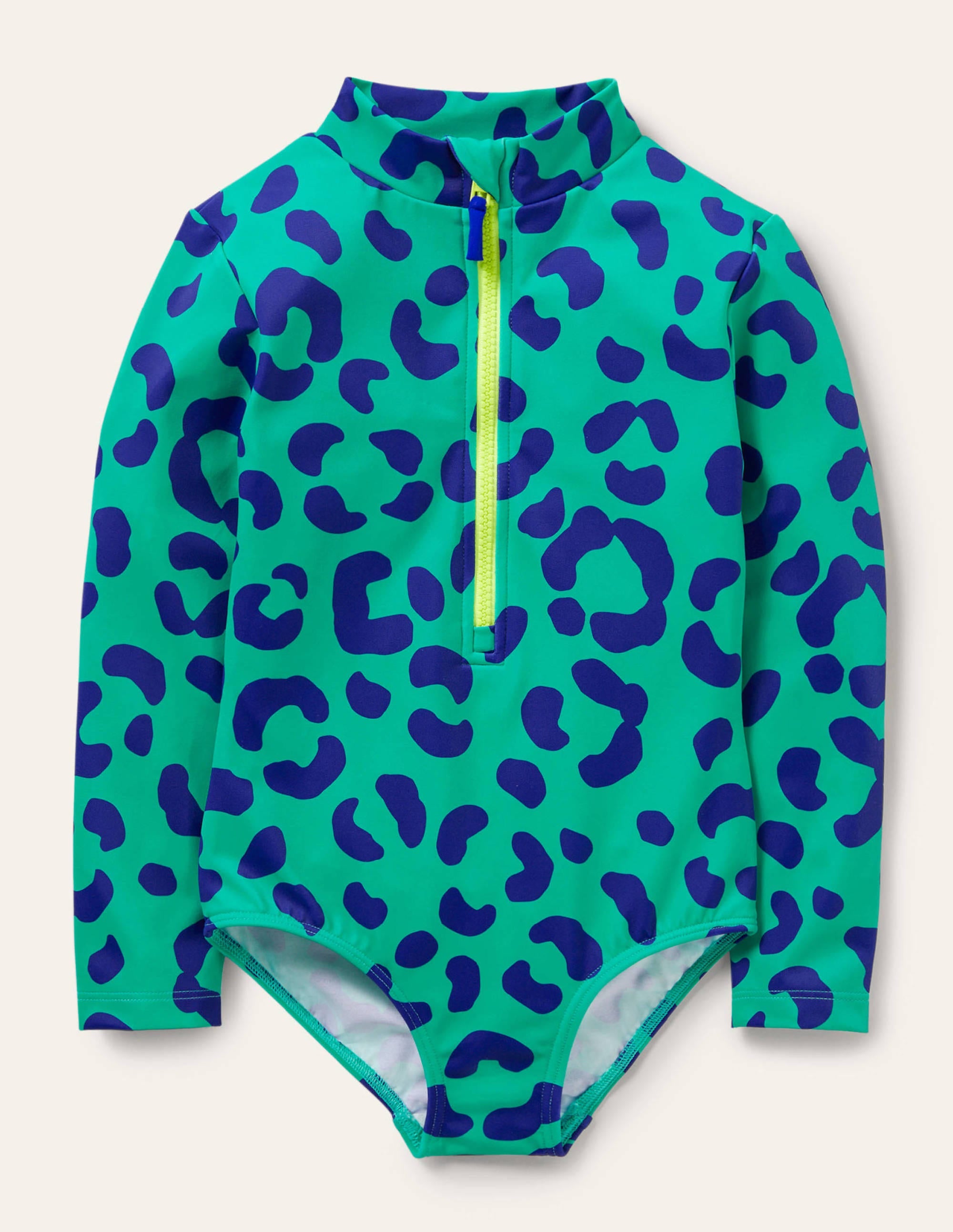 Long-sleeved Swimsuit-Tropical Green Leopard Print - Image 1