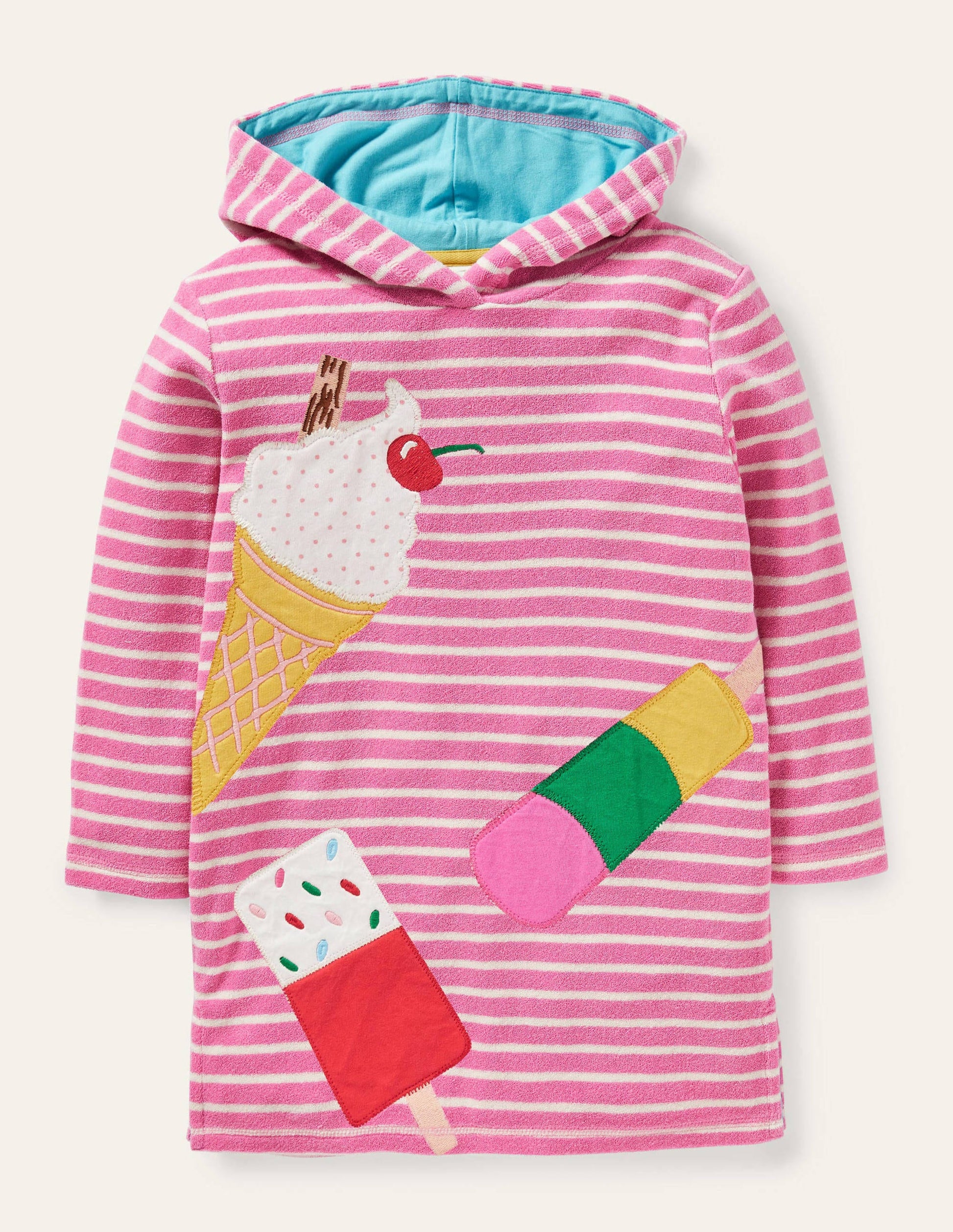 Appliqué Towelling Beach Dress-Bright Petal / Ivory Ice Cream-1
