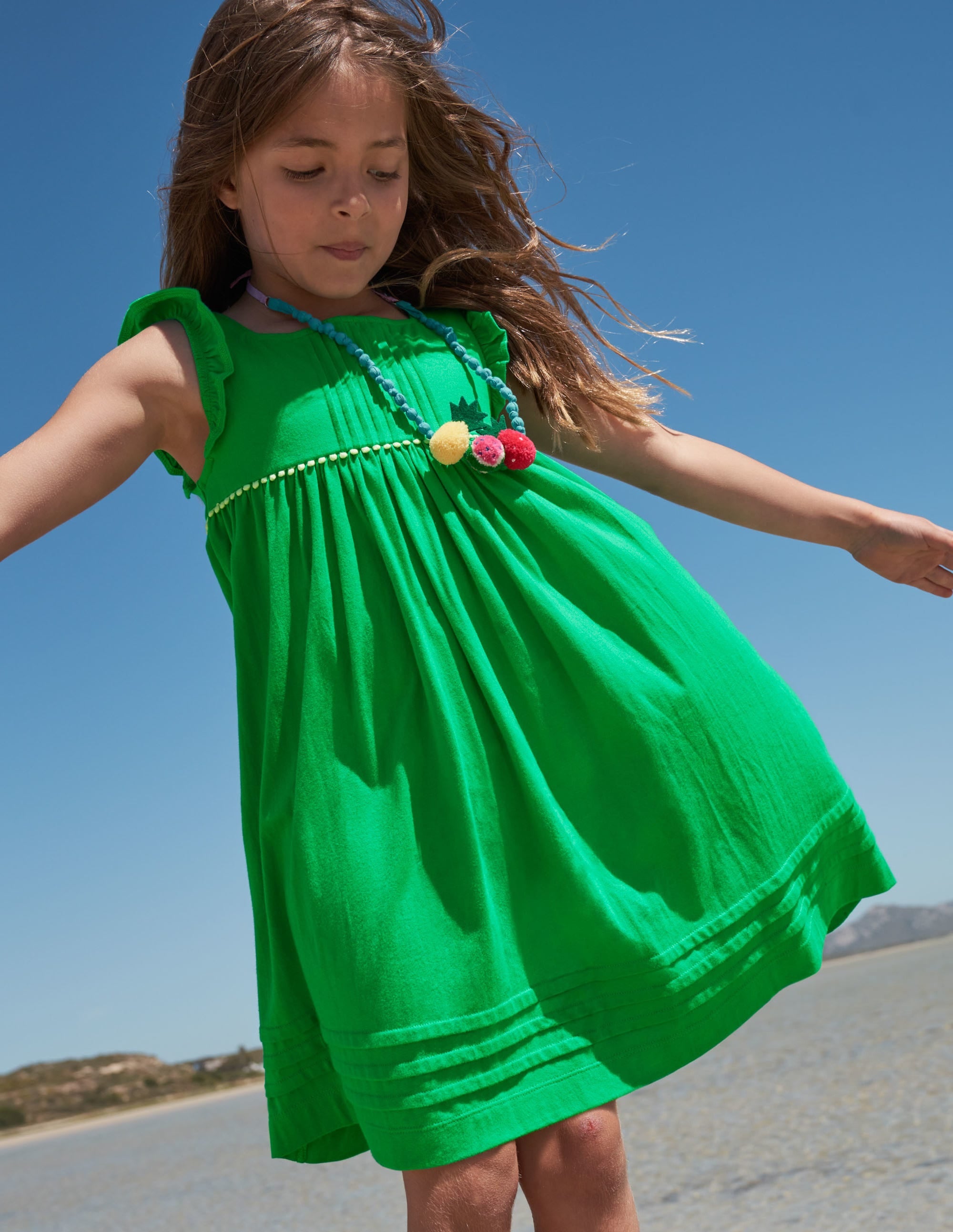Frill Sleeve Jersey Dress-Green Pepper - Image 4