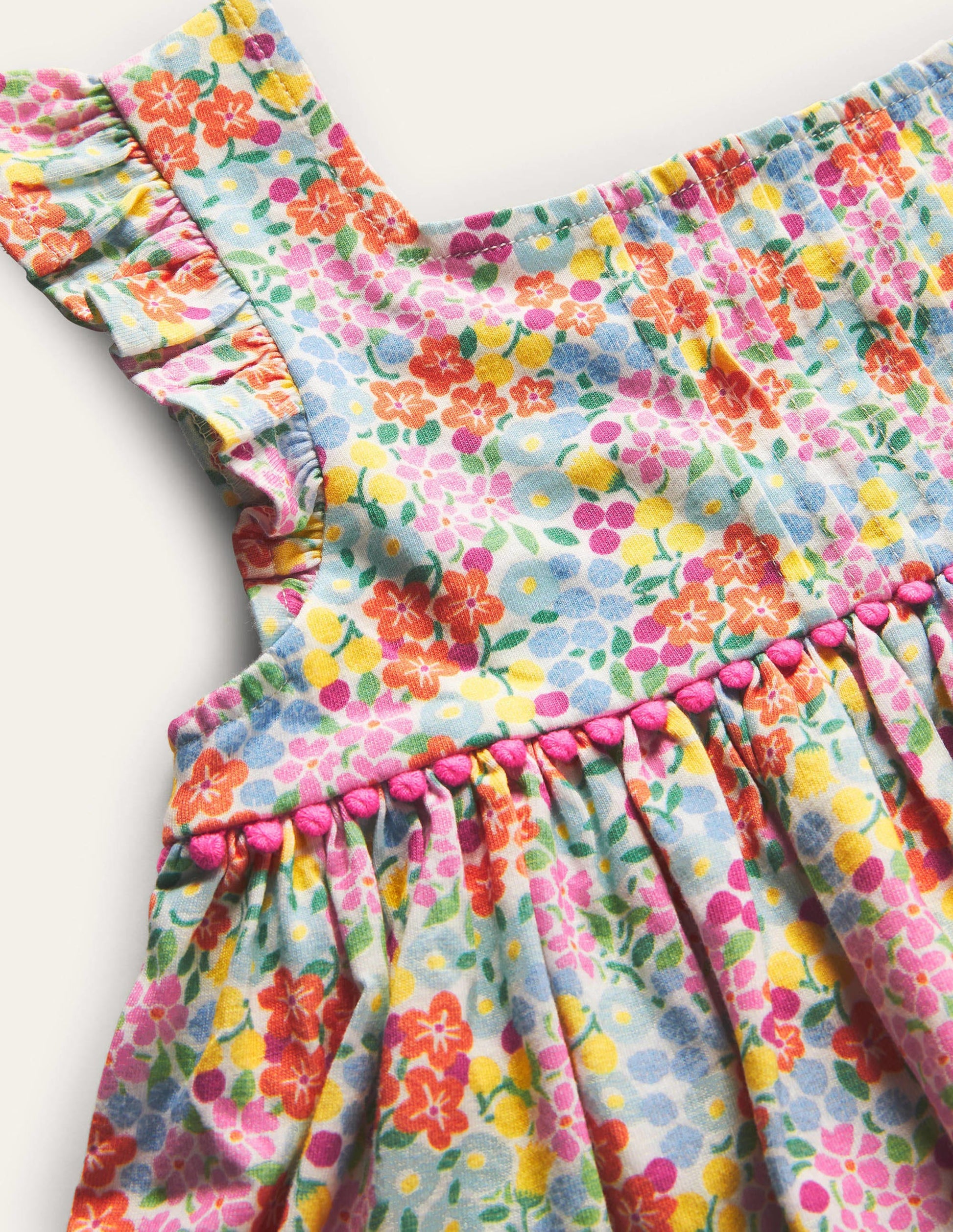 Frill Sleeve Jersey Dress-Multi Tropical Flowerbed-3