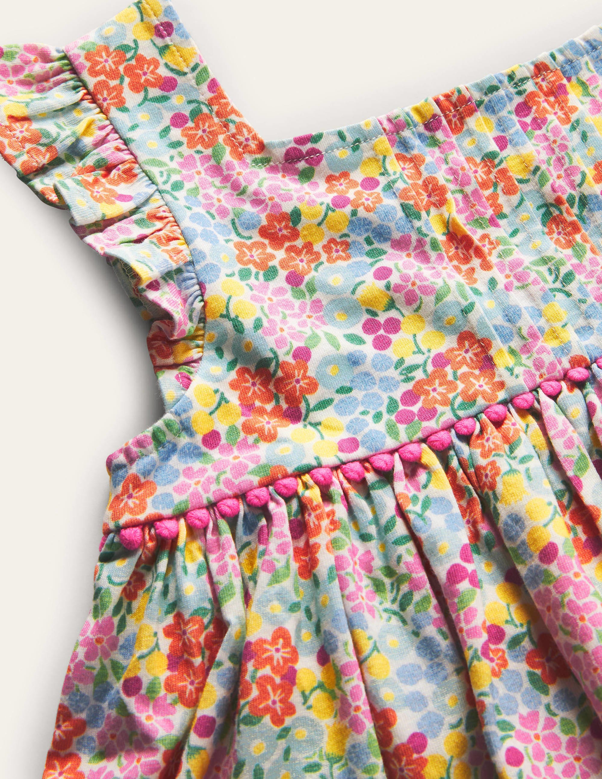 Frill Sleeve Jersey Dress-Multi Tropical Flowerbed - Image 3