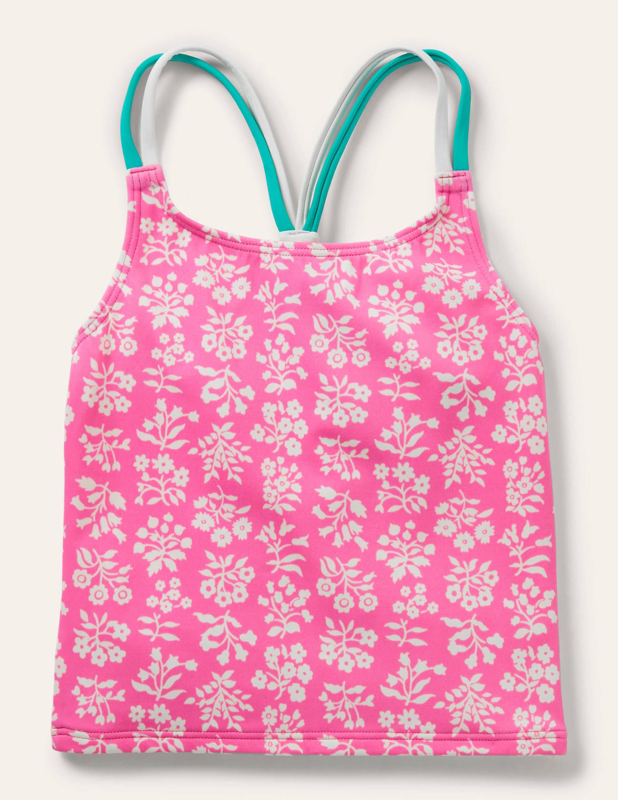 Patterned Tankini Top-Strawberry Pink Woodblock - Image 1