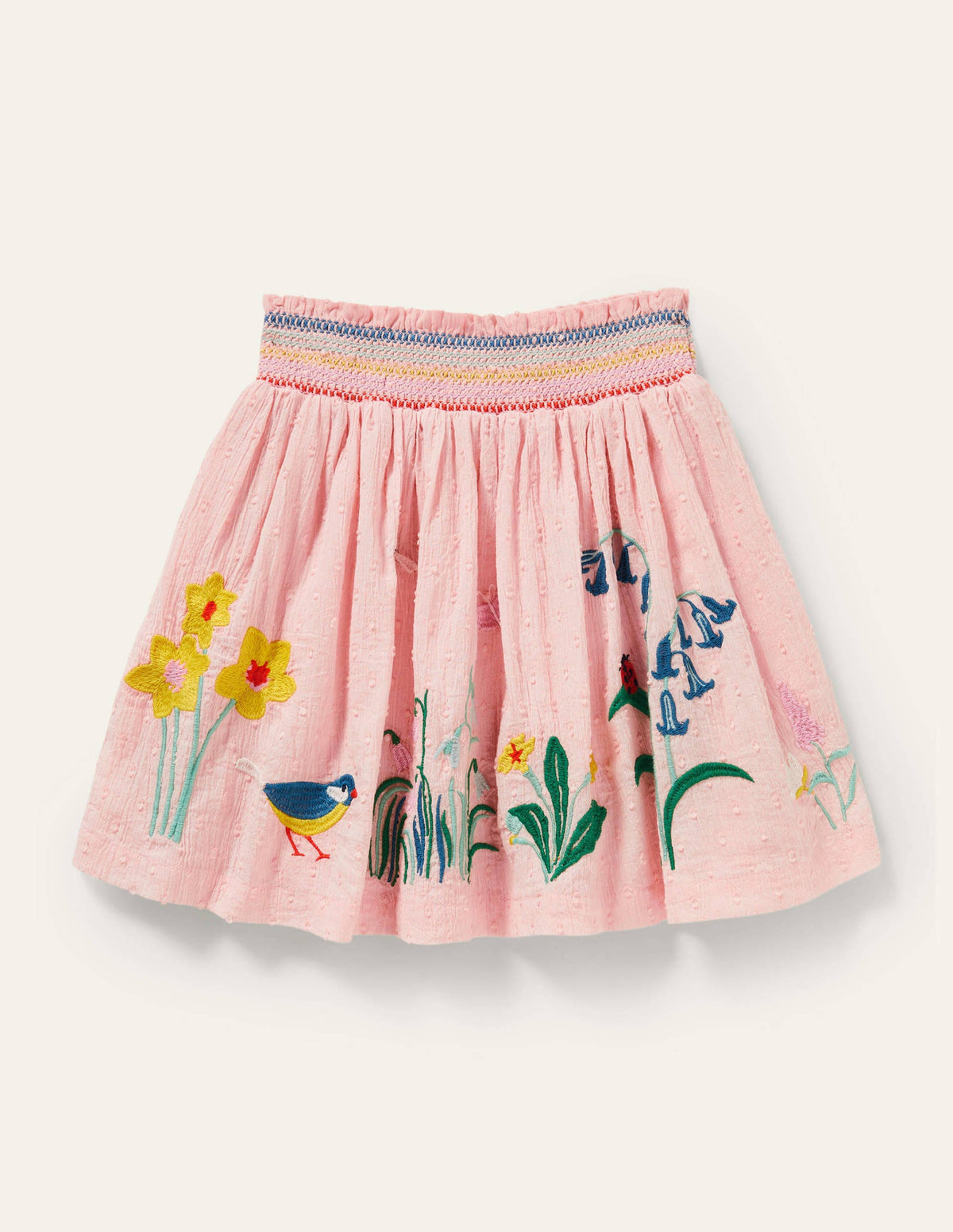 Smock Embroidered Skirt-Provence Dusty Pink Flowers - Image 1