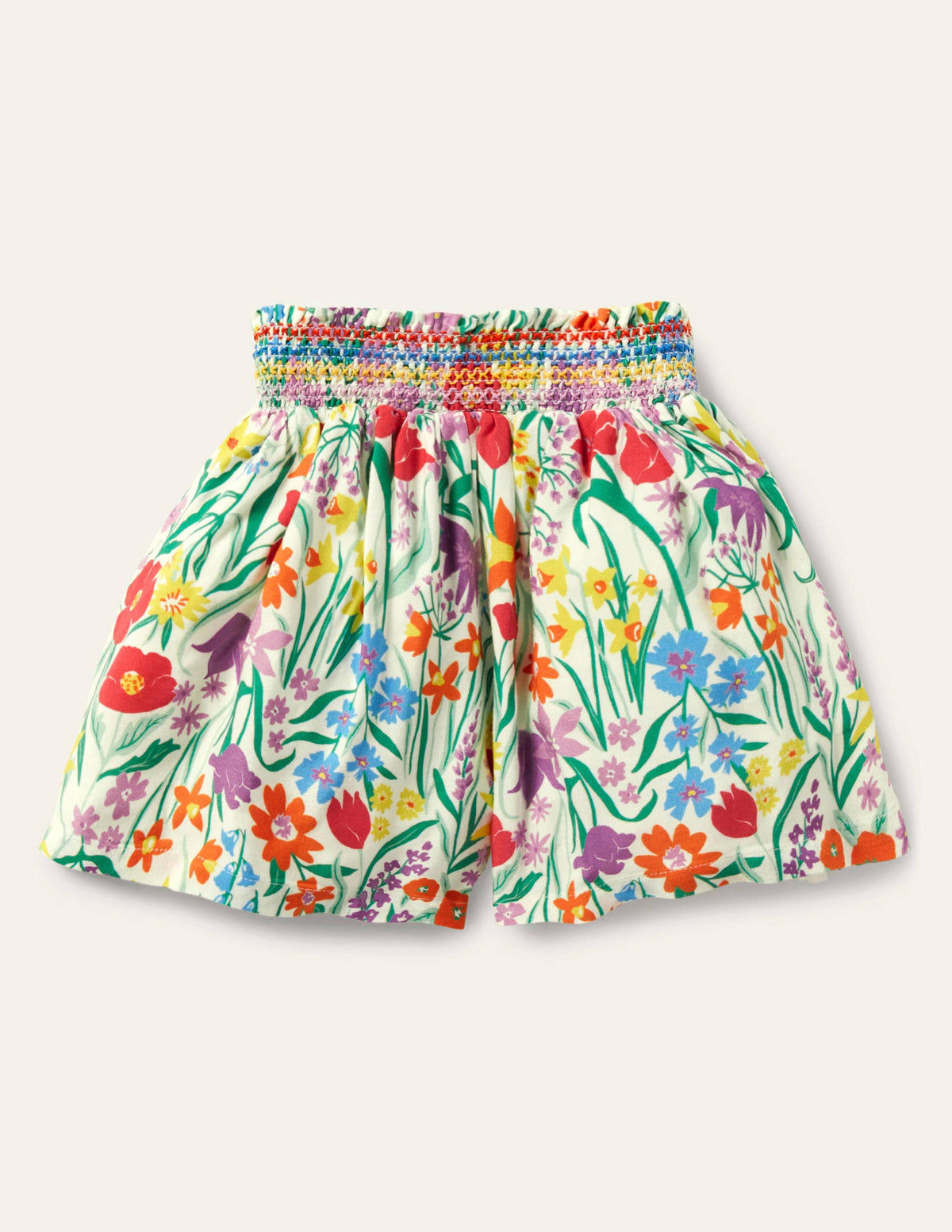 Shirred Waist Culotte Pants-Multi Spring Meadow-2