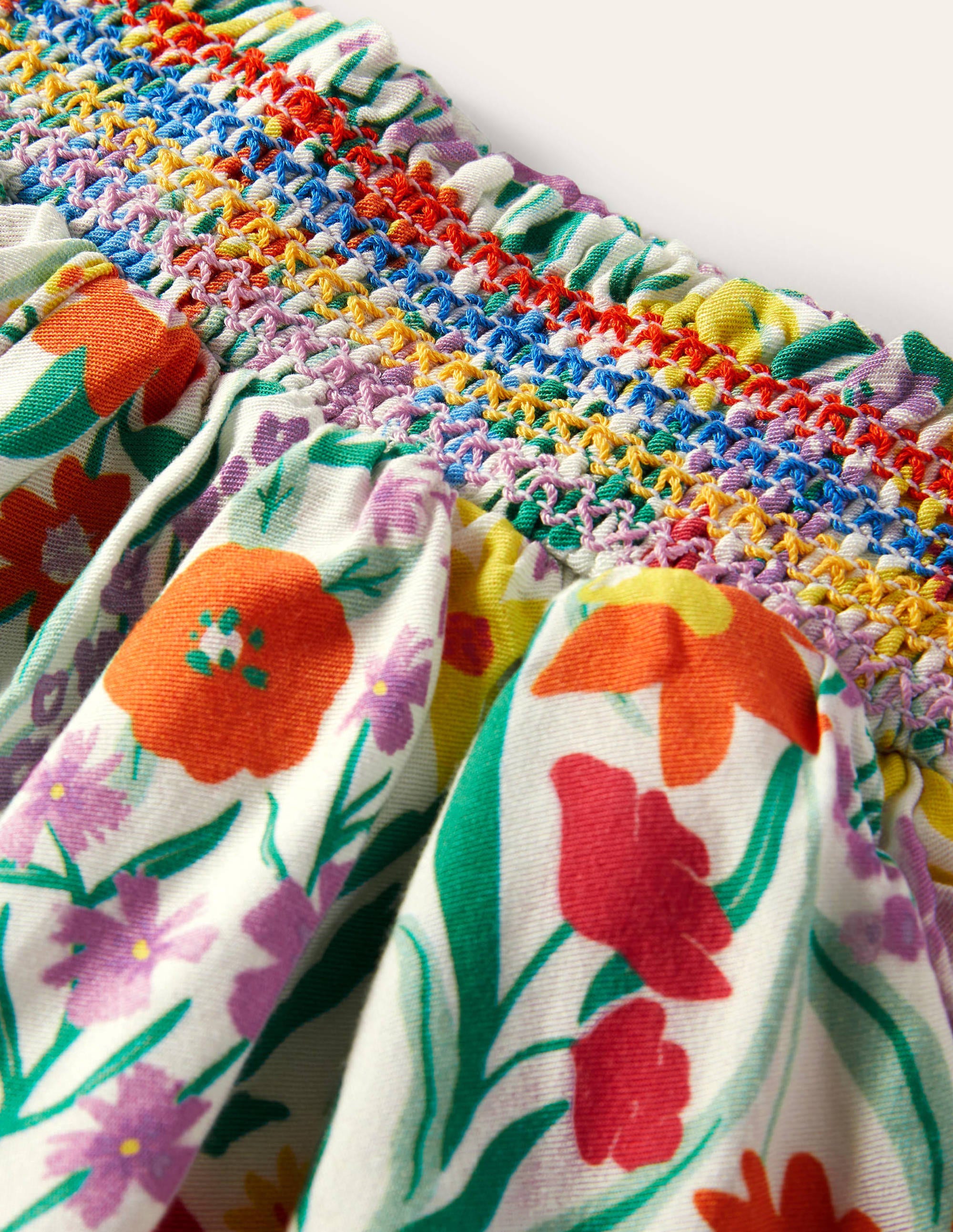 Shirred Waist Culotte Pants-Multi Spring Meadow - Image 3