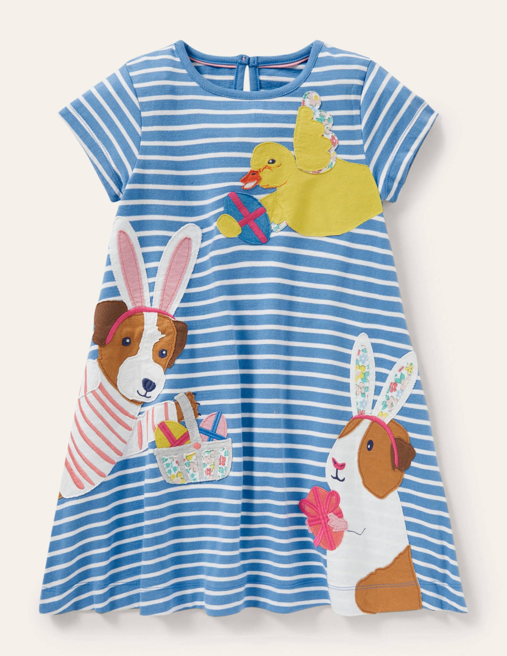 Fun Big Appliqué Dress-Bluebell/Ivory Guinea Pigs-1