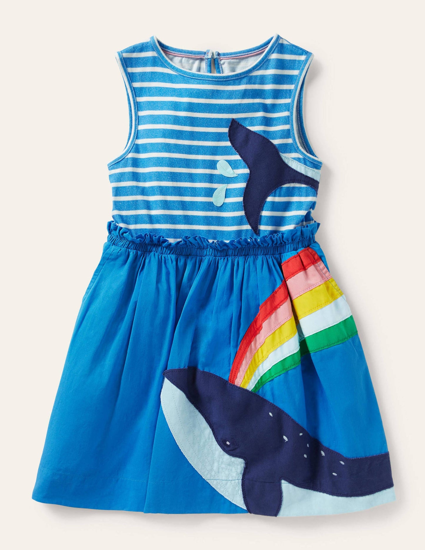 Appliqué Woven Mix Dress-Moroccan Blue/ Ivory Whale