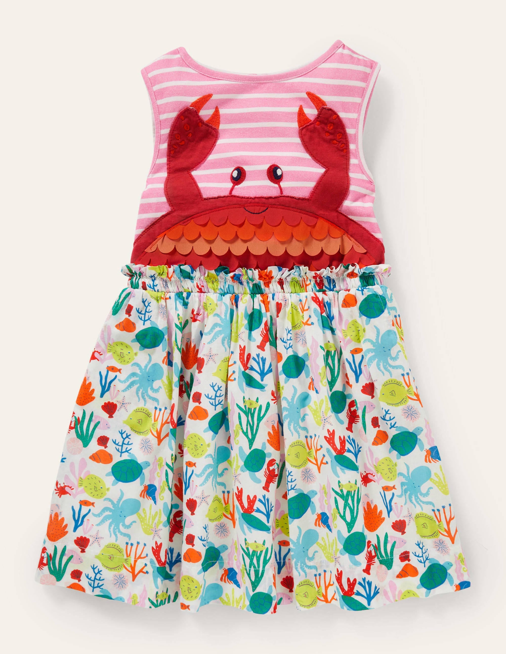 Appliqué Woven Mix Dress-Boto Pink/Ivory Crab - Image 1