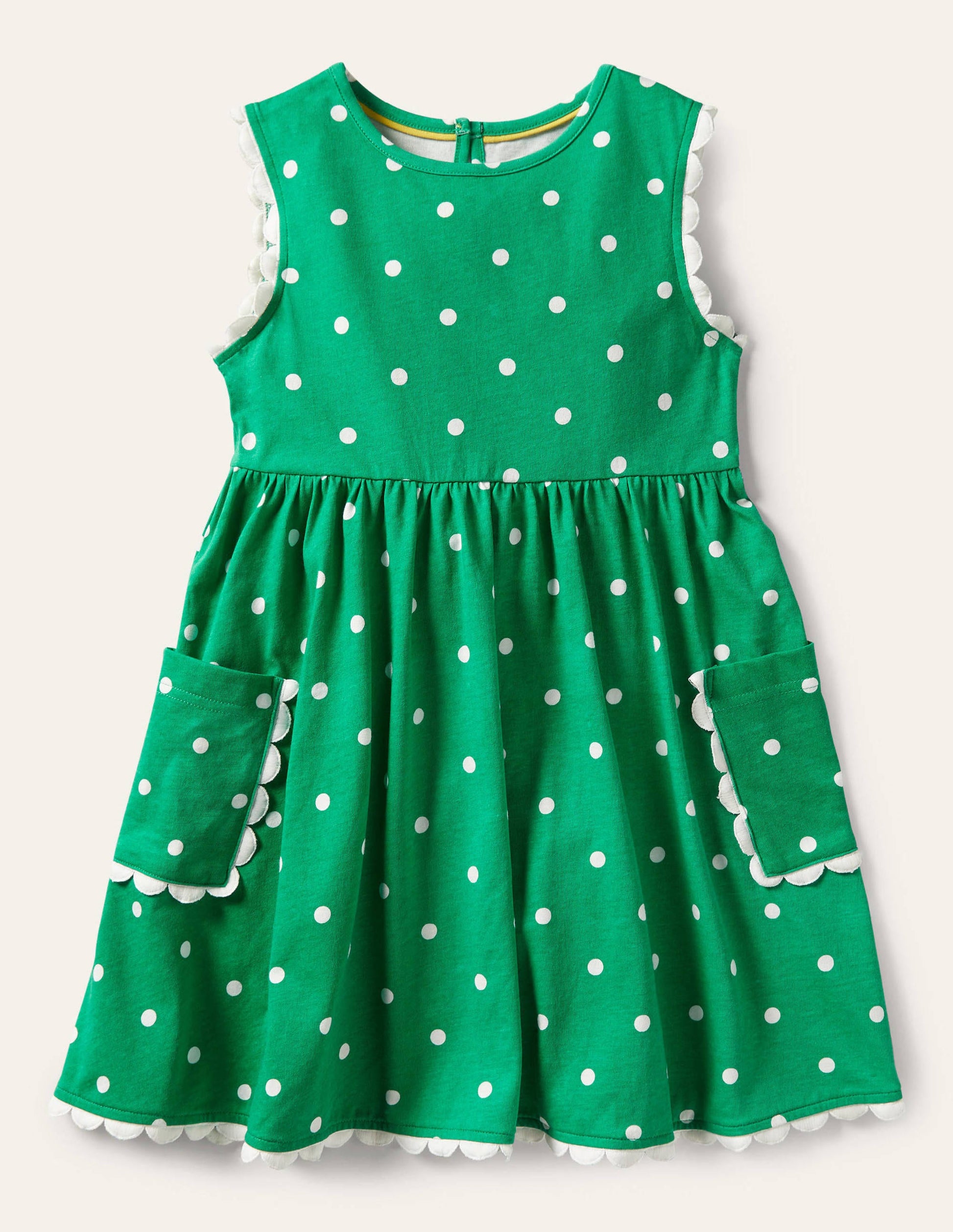 Trim Detail Jersey Dress-Green and Ivory Polka Dot-1