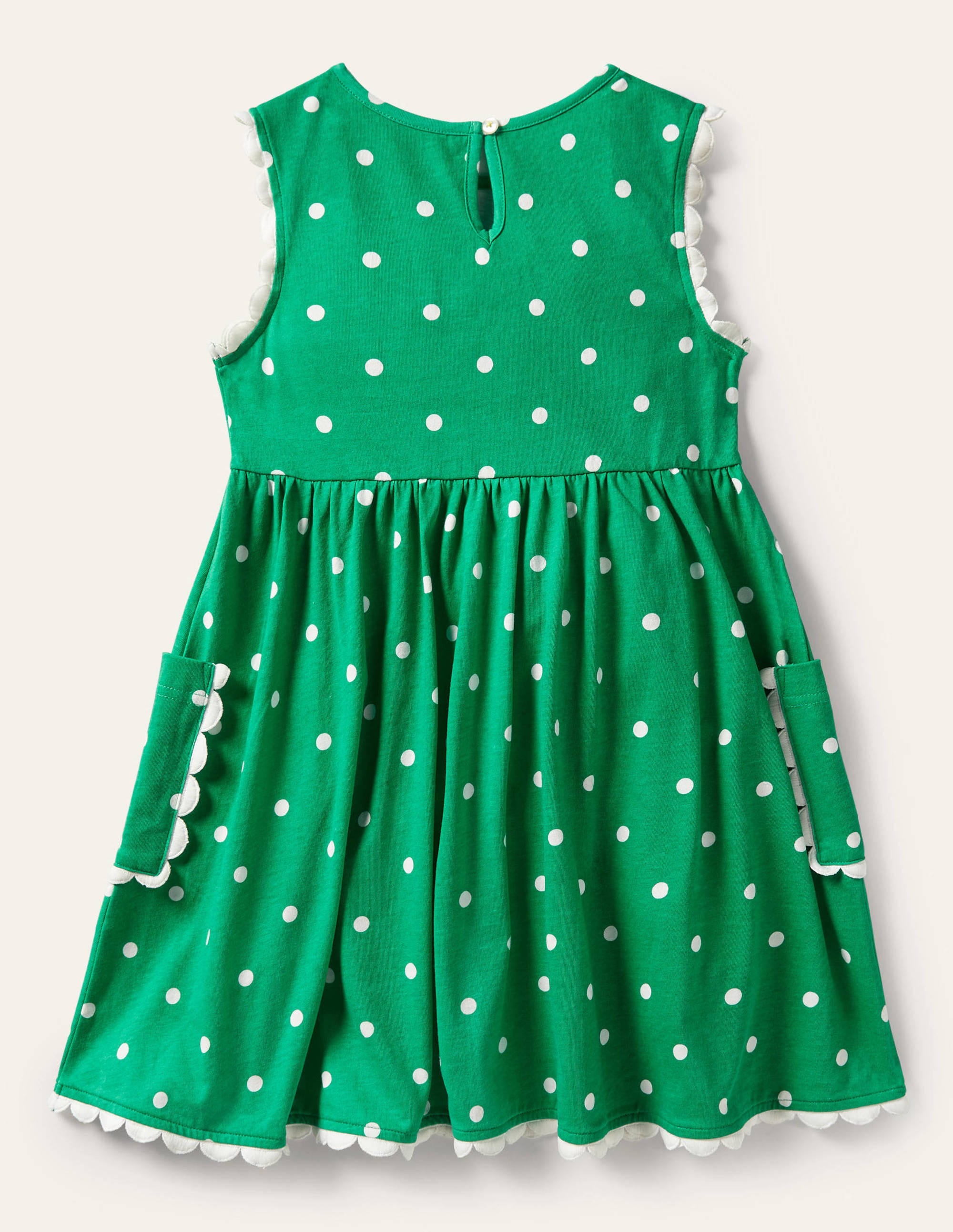 Trim Detail Jersey Dress-Green and Ivory Polka Dot - Image 2
