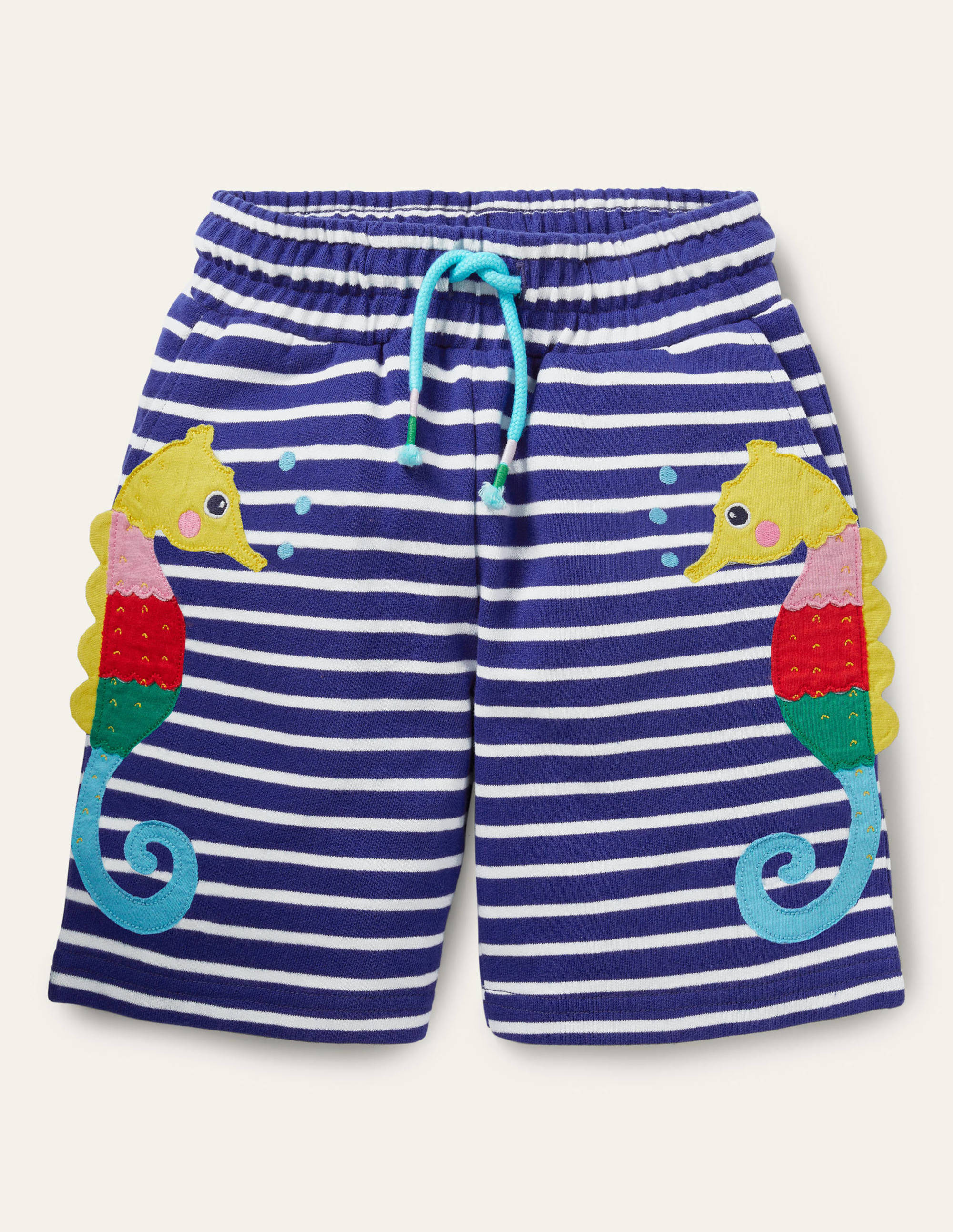 Jersey Appliqué Shorts-Blue Wave/Ivory Seahorse - Image 1
