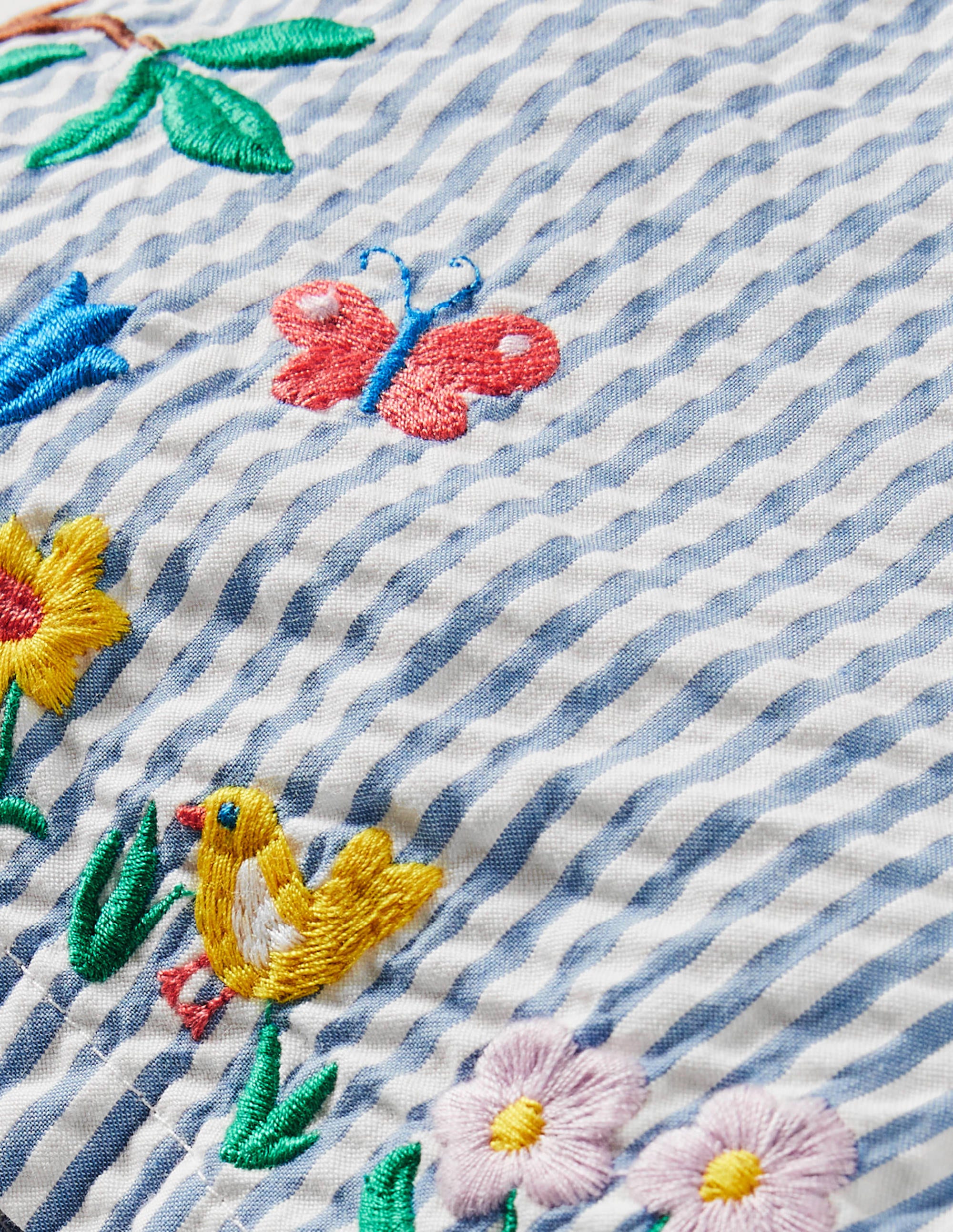 Embroidered Tie-waist Shorts-Bright Bluebell Ticking - Image 3